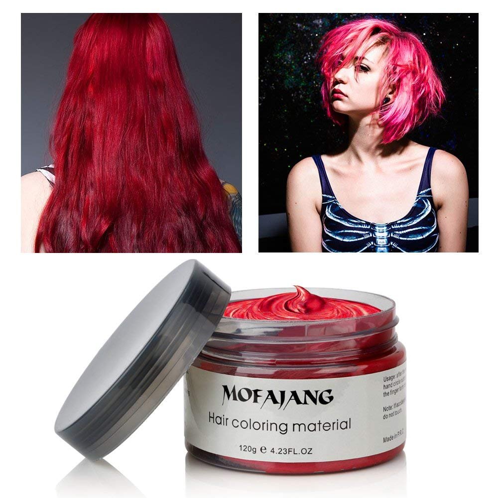 White Smoke Unisex Hair Wax Color Dye Styling Cream Mud, Natural Hairstyle Pomade, Washable Temporary,Party Cosplay (Red)