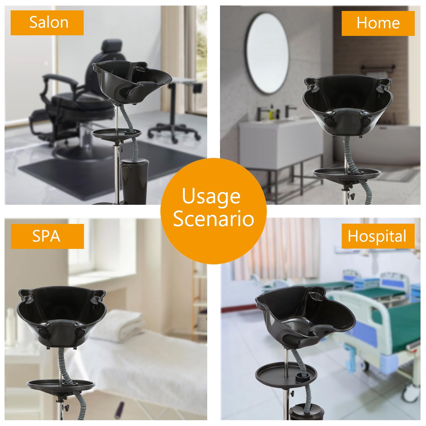 Light Gray Portable Shampoo Bowl (Pack of 1) | Adjustable Basin Height,One-Bucket Design with Drain Hoses | Home & Barber Use | Black
