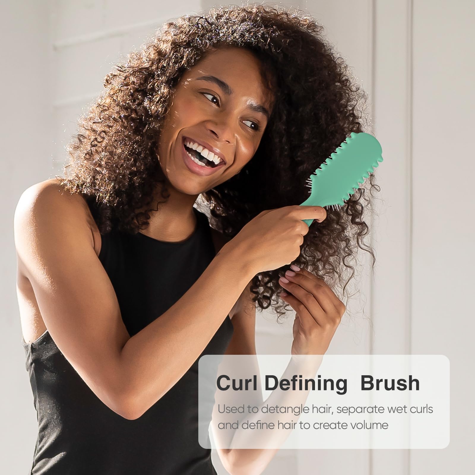Light Gray AM8:00 Curl Defining Brush,9Rows Premium Styling Hairbrush for Curly Hair, Enhances Curls Definition & Separation, (Green)