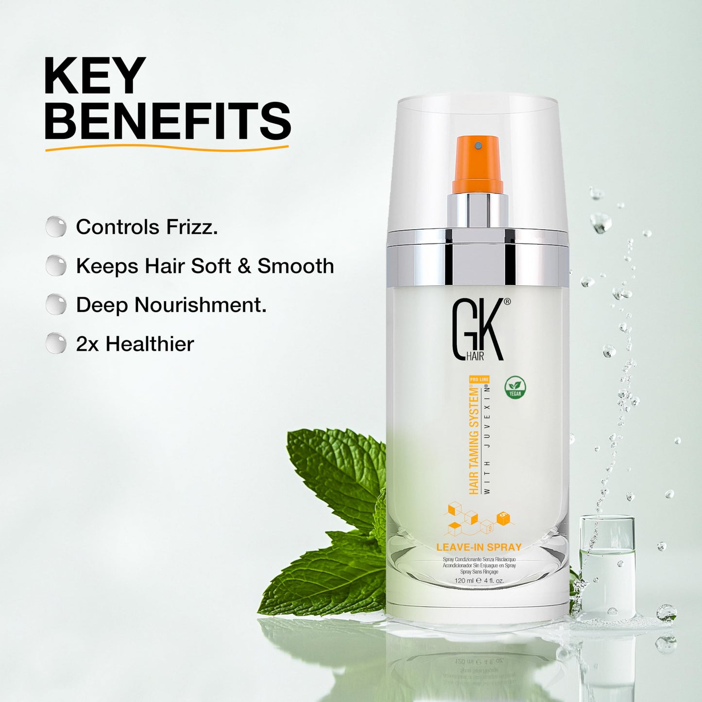 Lavender GK HAIR Vegan Leave In Conditioner Spray – Lightweight Detangler Spray For Frizz Control & Heat Protectant for All Hair Types, 120ml
