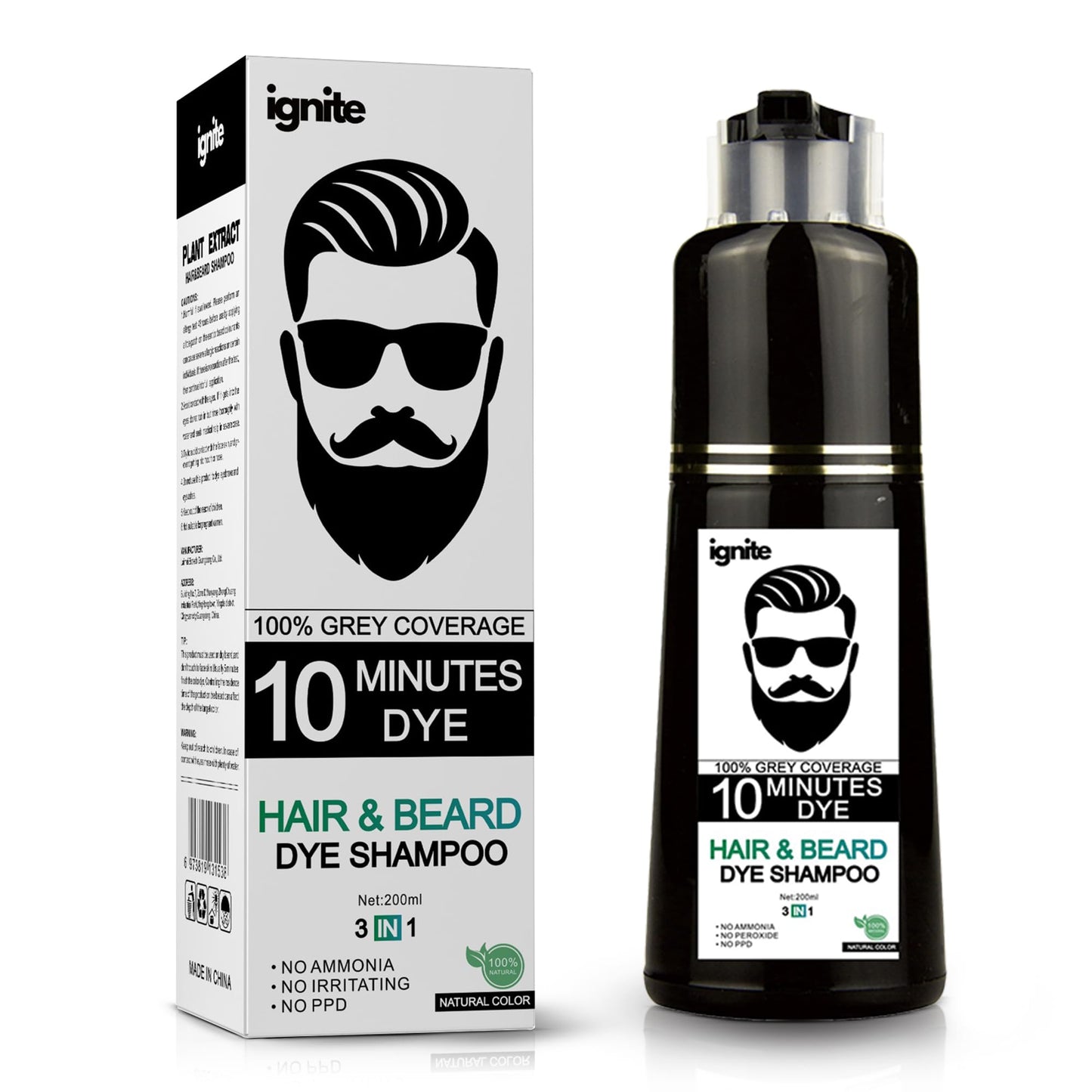 White Smoke Men’s Hair & Beard Dye color Shampoo –100% Grey Hair Coverage – Black Color Dye - Natural Color 3 in 1 Hair Beard mustache Color
