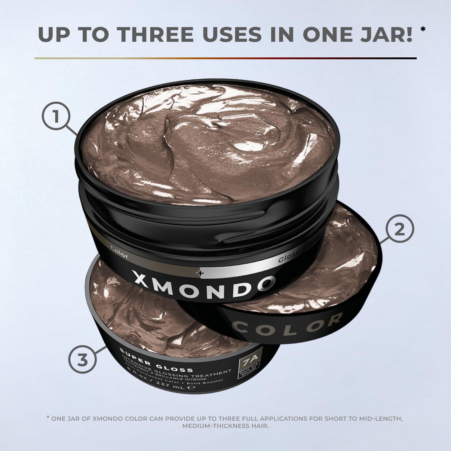 Light Gray XMONDO Color Dark Ash Blonde Color Depositing Mask & Semi-Permanent Hair Dye Super Gloss Infused with Bond Boosters for Nourishment, Revitalize & Repair, Vegan Formula, 8 Fl Oz