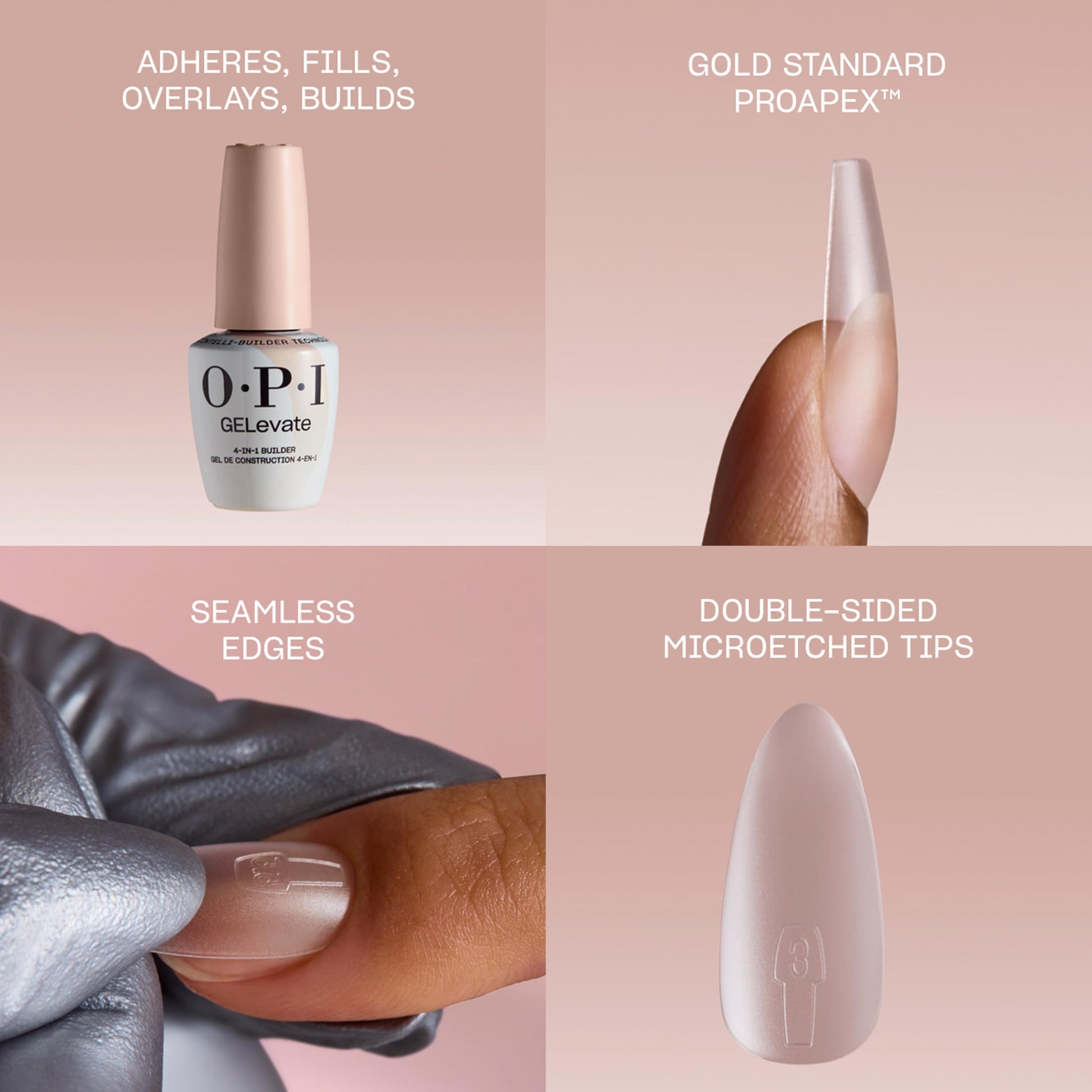 Dark Gray OPI GELevate 4-in-1 UV Cure Gel Nail Builder Bundle | OPI’m Flawless, Clear Color + 4get Me Not, Cool Pink Color + Soft Gel Almond Shape Nail Tips Extensions