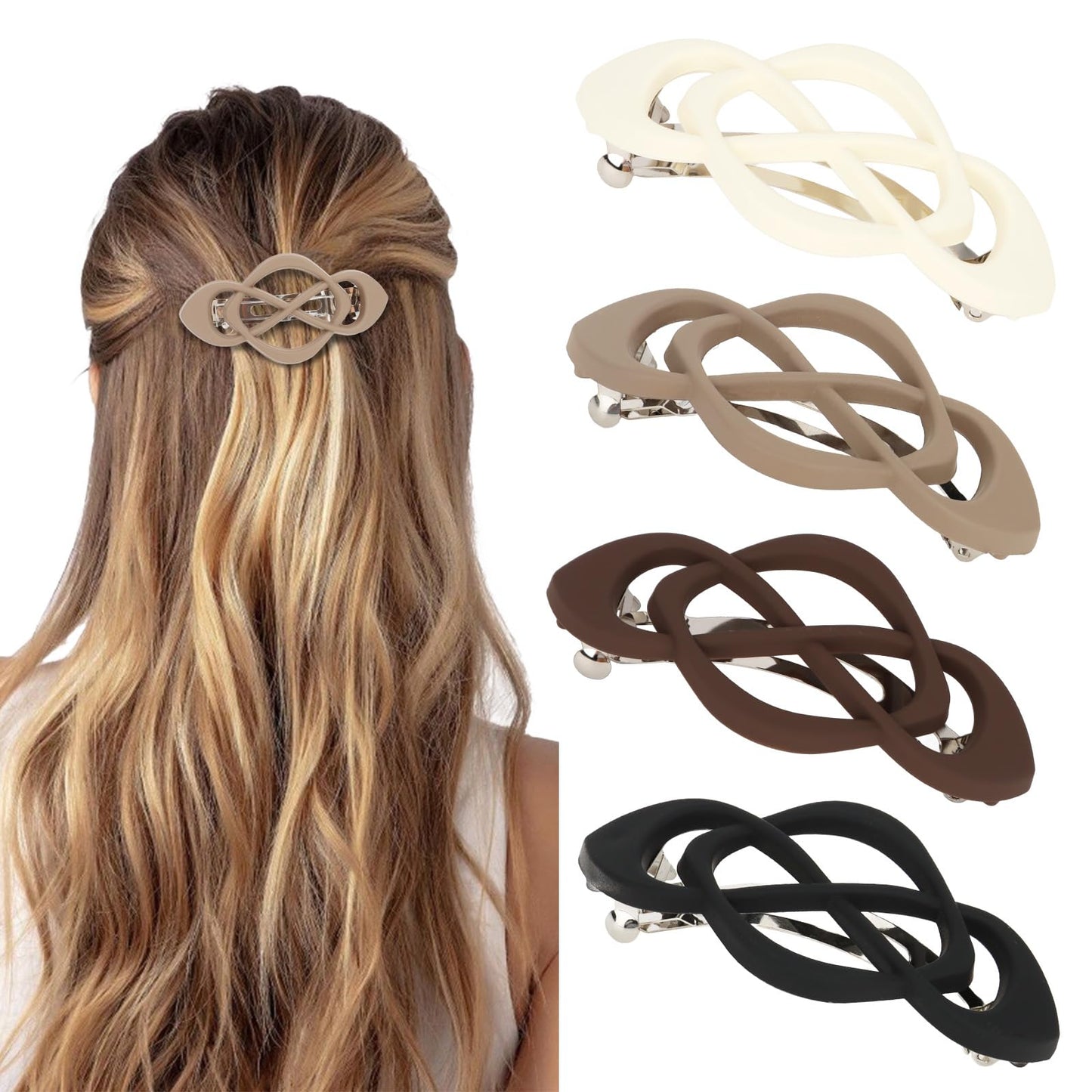 White Smoke Amariver 4packs Hair Clips French Hair Barrettes for Women Beige Khaki Brown Black Accessories for Women Girls