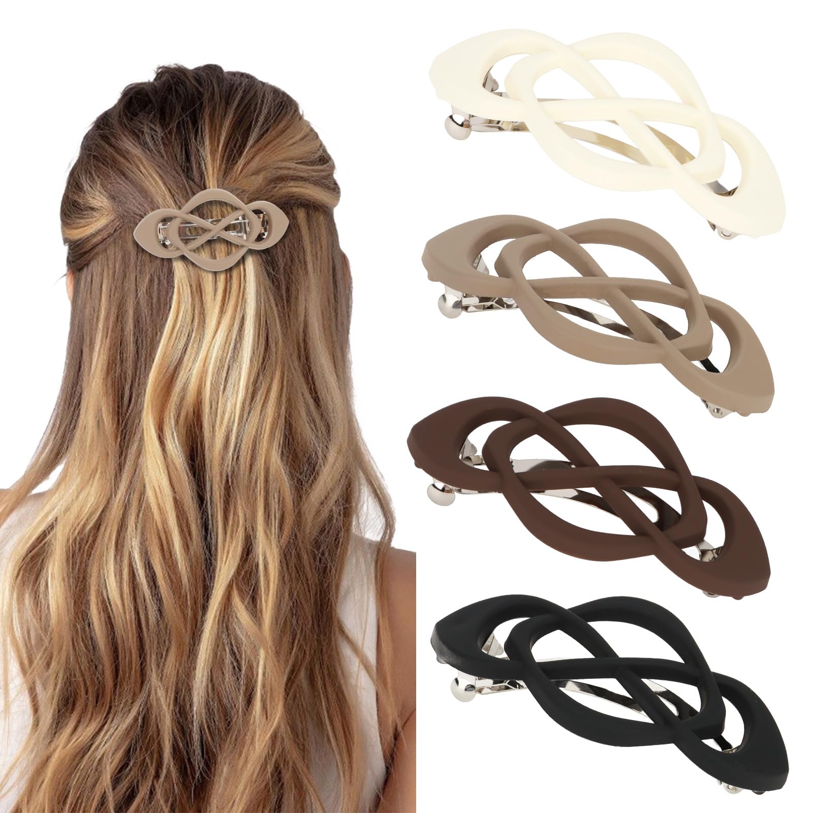 White Smoke Amariver 4packs Hair Clips French Hair Barrettes for Women Beige Khaki Brown Black Accessories for Women Girls