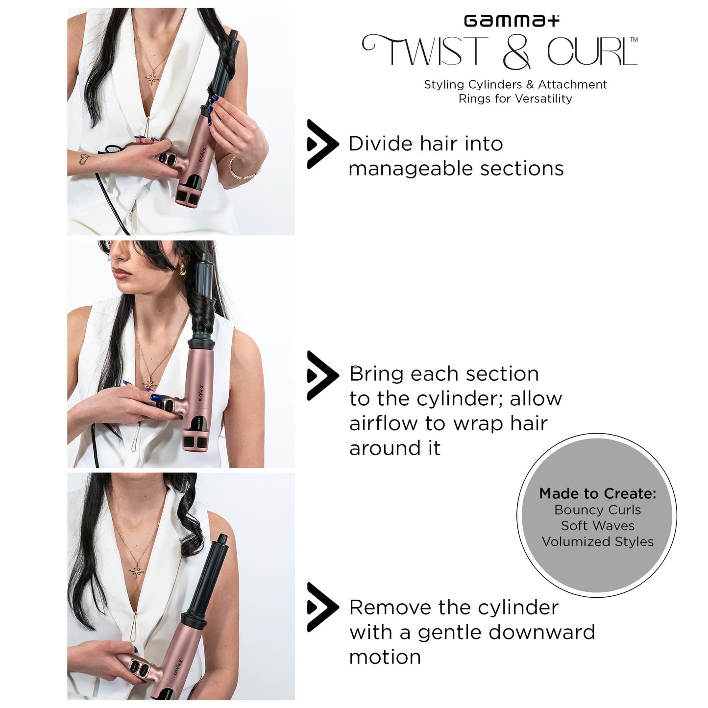 White Smoke GAMMA+ Twist & Curl Air Dryer Attachments Compatible GAMMA+ Xcell and X-Hybrid Hair Dryer, Auto-Wrap Curling Iron Curlers, Waves & Volume Hair Tool