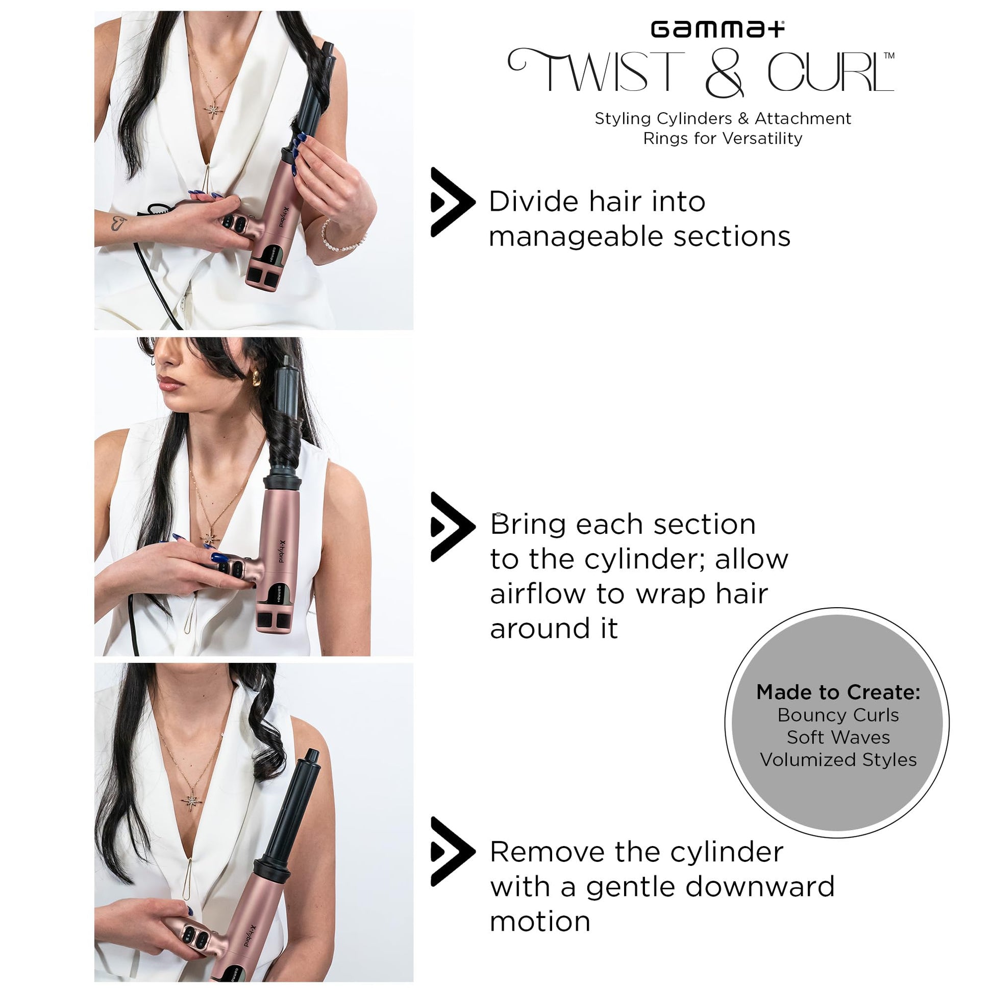 White Smoke GAMMA+ Twist & Curl Air Dryer Attachments Compatible GAMMA+ Xcell and X-Hybrid Hair Dryer, Auto-Wrap Curling Iron Curlers, Waves & Volume Hair Tool