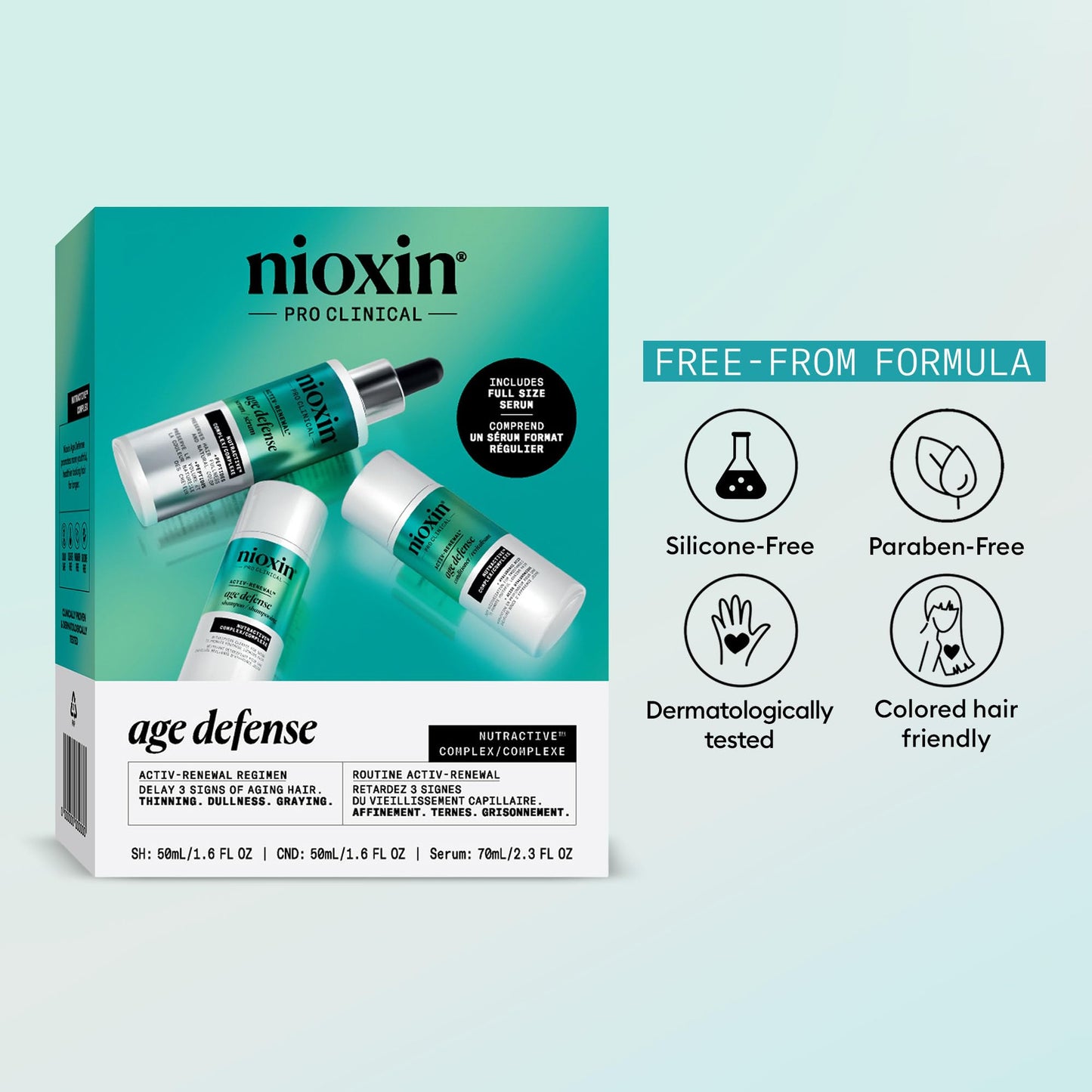 Lavender Nioxin Age Defense Anti Aging Kit | Activ-Renewal Regimen Detox Scalp Cleanser, Strengthening Conditioner, Leave-in Scalp Treatment | 5.5 Fl Oz