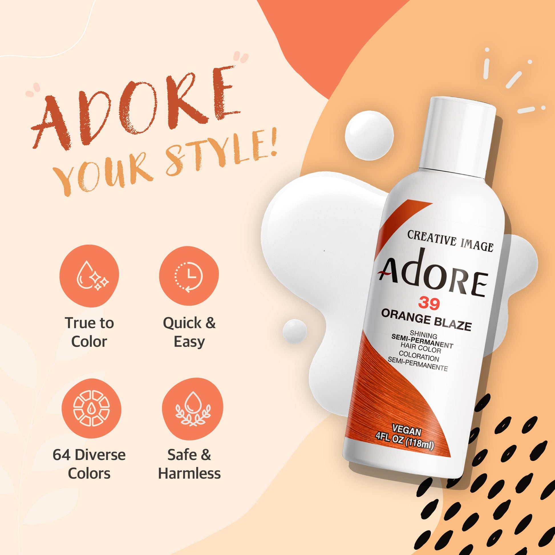 Antique White Adore Semi Permanent Hair Color - Vegan and Cruelty-Free Hair Dye - 4 Fl Oz - 030 Ginger (Pack of 3)
