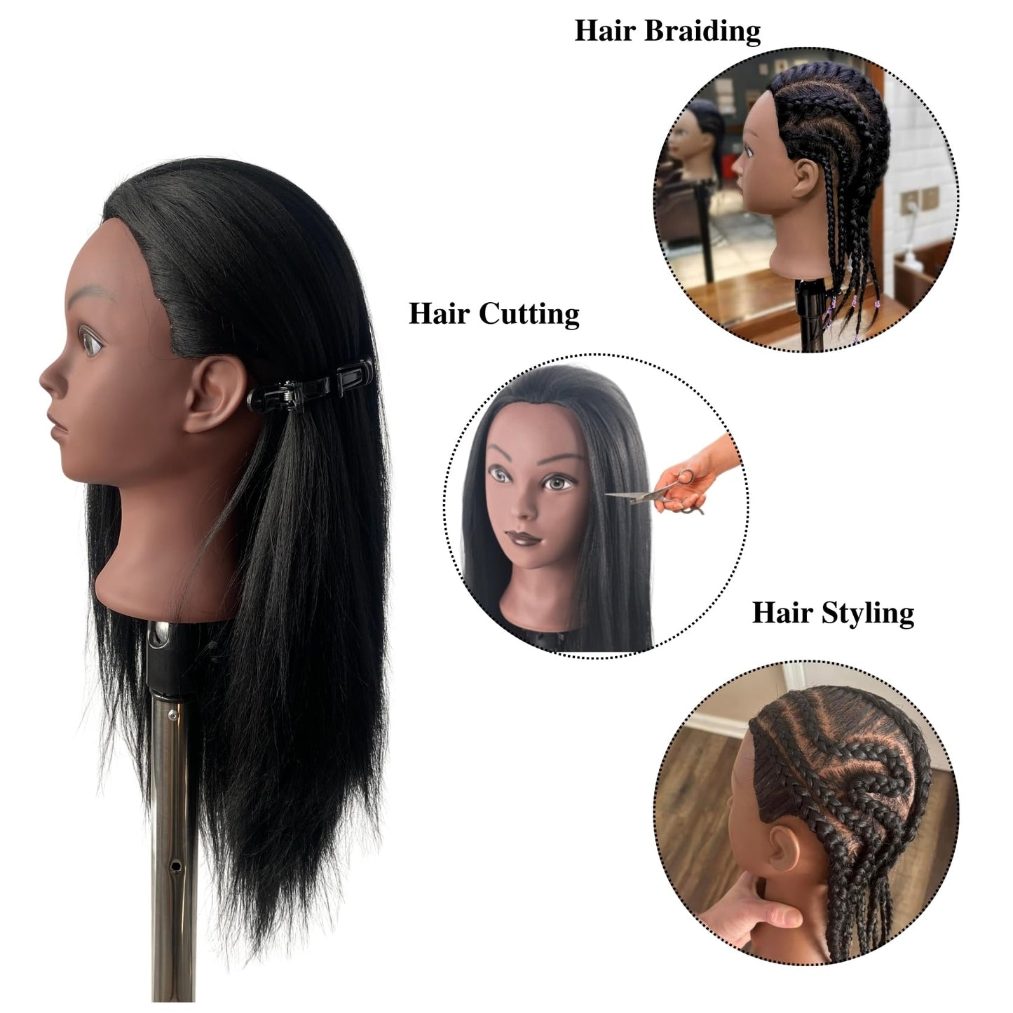 White Smoke Mannequin Head with Hair for Braiding 16 Inch Practice Hair Mannequin Head for Hairstyling Traning Manikin Doll
