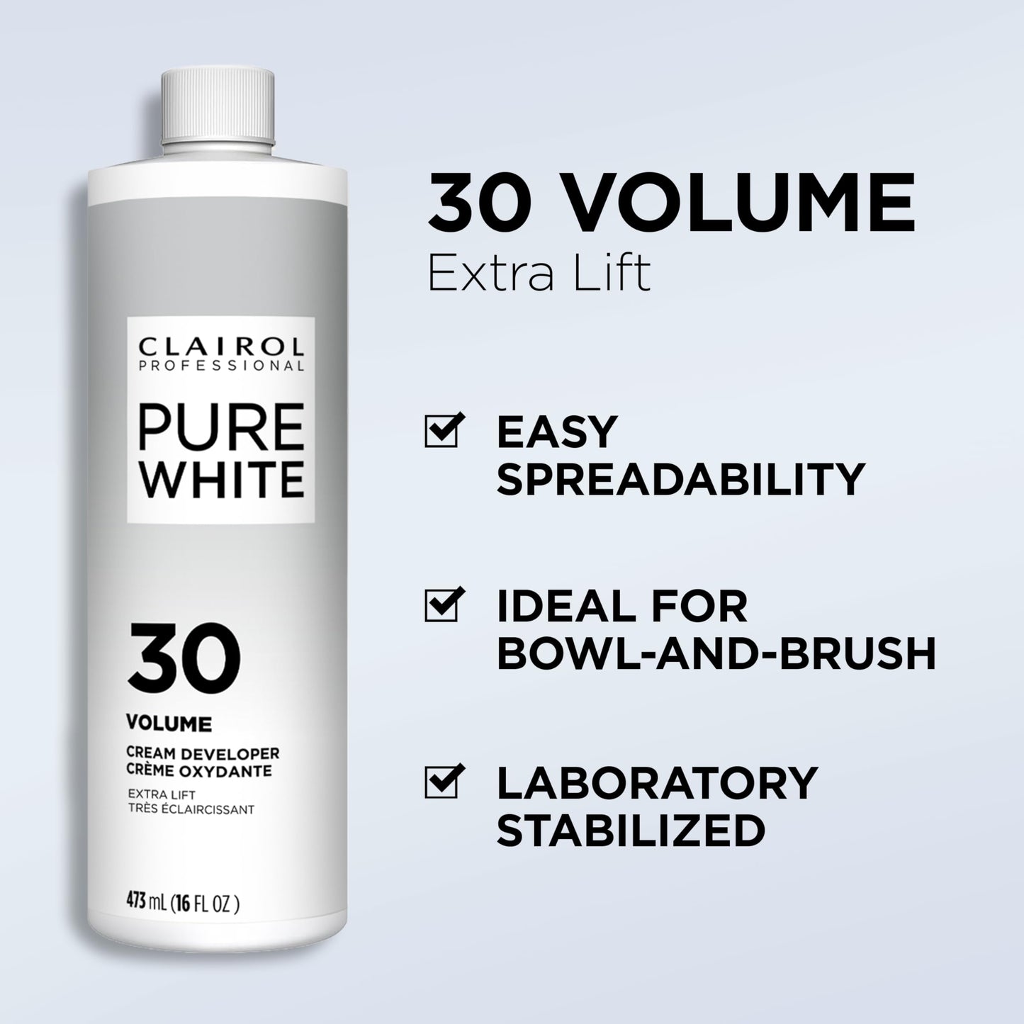 Lavender Clairol Professional Pure White 30 volume Crème Developer, 16 oz