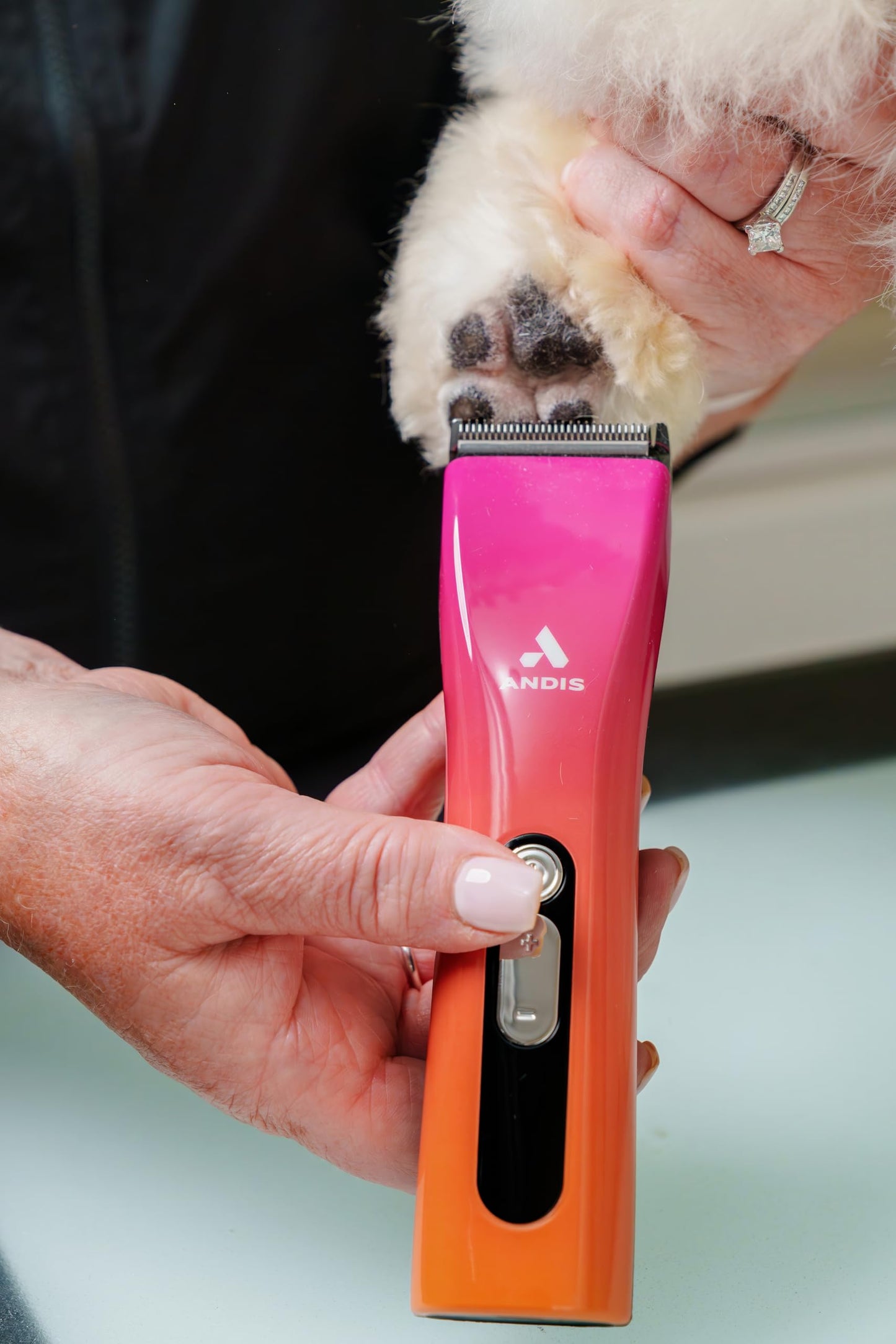 Black Andis 562745 ProClip 5-in-1 Adjustable Blade Cord/Cordless Pet Hair Clipper, 5 Blade Settings, 5 Speeds, Feather Light, Digital Display Screen, Sunset