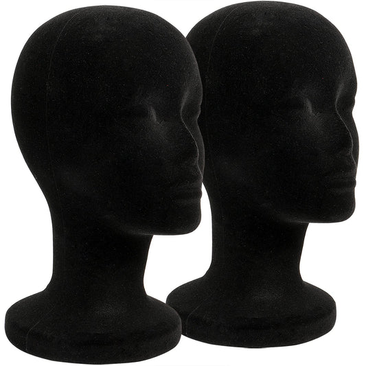 Black Foraineam 2 Pack Black Foam Mannequin Head, 12 Inch Female Manikin Foam Heads, Wig Holder Hats Glasses Headband Hairpieces Display Stand