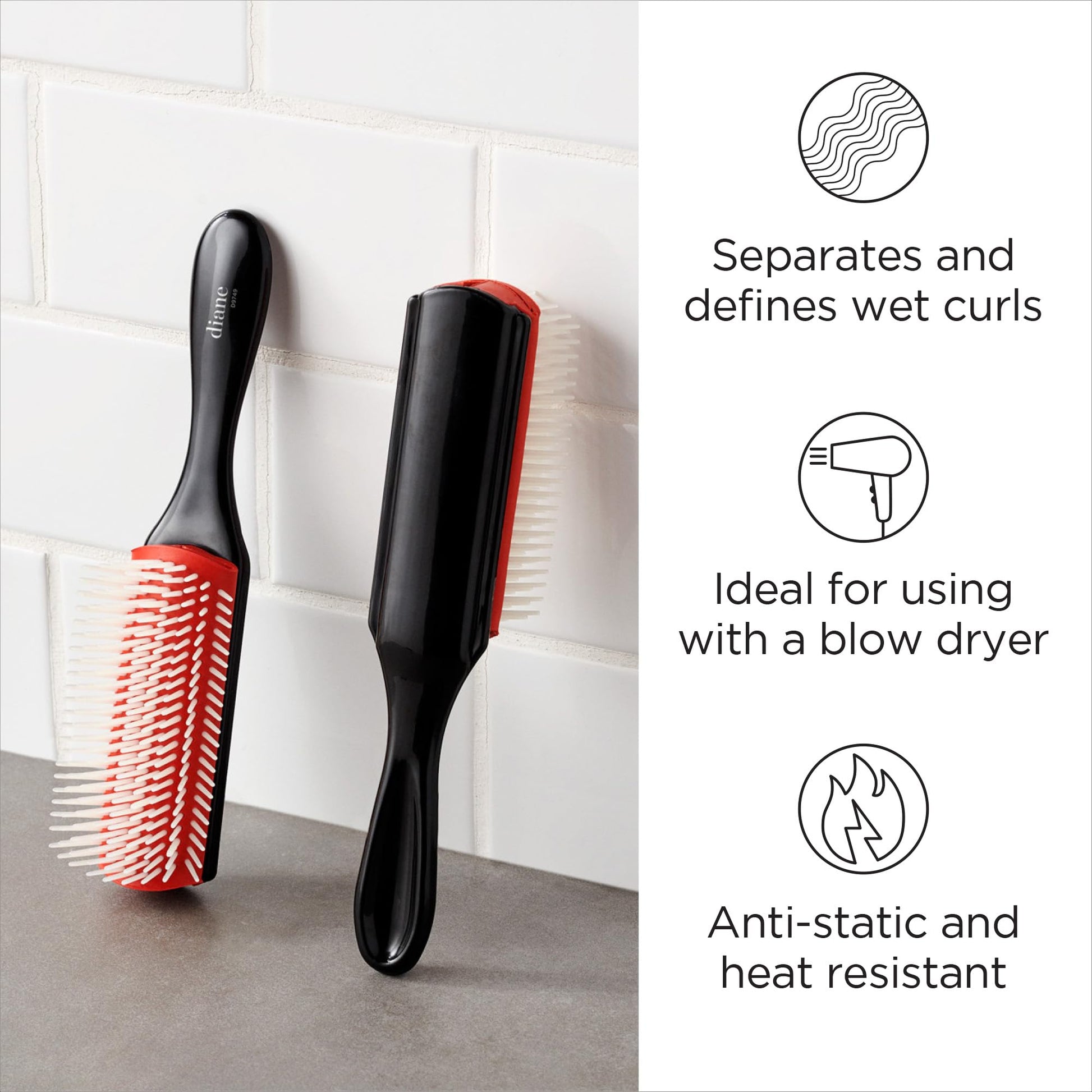 White Smoke Diane Pro Nylon Pin Styling Hair Brush for Detangling, Separating, Shaping and Defining Wet Thick or Curly Hair, Glides Through Tangles with Ease