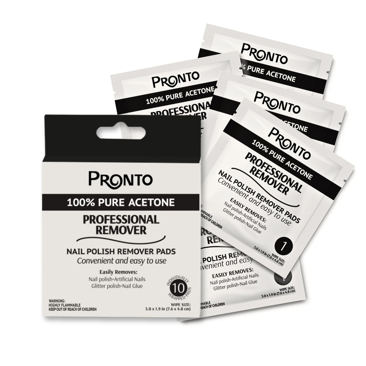 White Smoke Pronto Nail Polish Remover Pads, 10 Pcs. Individually Wrapped Acetone Wipes, Pure Acetone Wipes Remover For Salon & Home - Quick Polish Nail Soak Pads