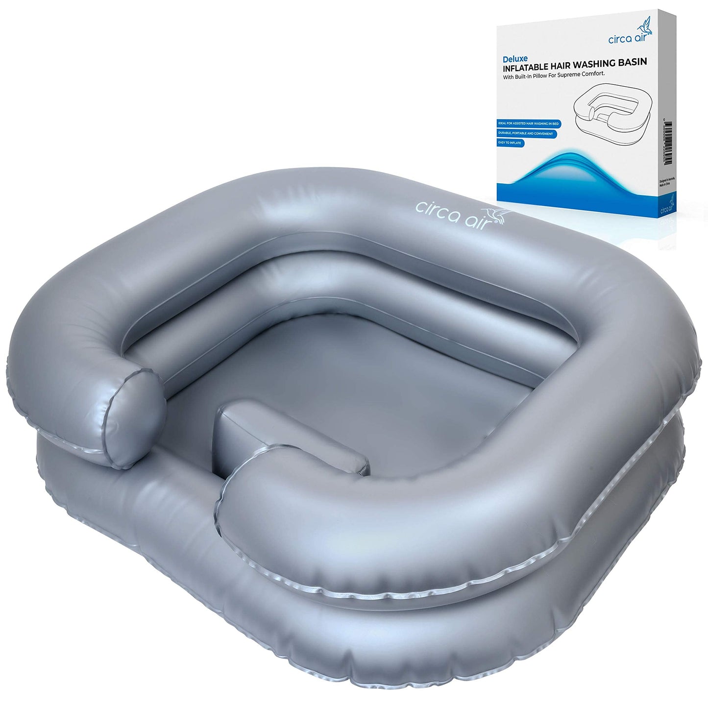 White Smoke Circa Air Inflatable Hair Washing Basin For Bedridden - Wash Hair In Bed With Shampoo Basin. Portable Shampoo Bowl With Pillow For Extra Comfort. The Perfect Inflatable Sink For Locs Detox