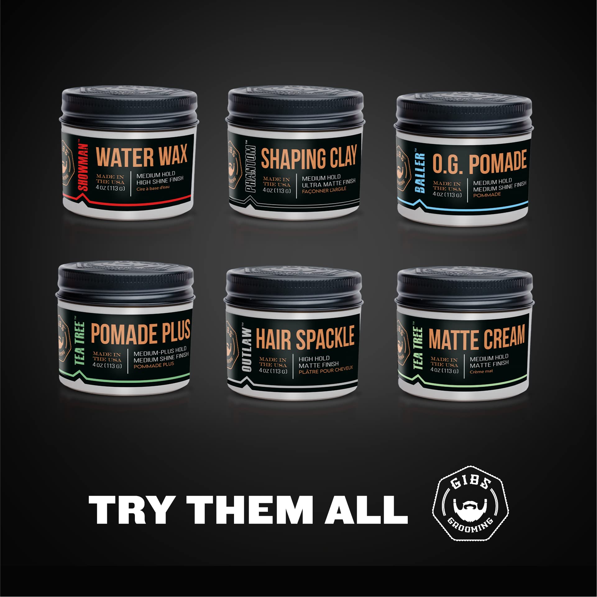 Black GIBS Grooming Outlaw Hair Spackle (4 oz) High Hold - Matte Finish - Pomade/Hair Clay for Men - Holy Basil & Hops Blend - Dark Plum, Clove & Black Currant Fragrance - Scalp Moisturizer - Made in USA