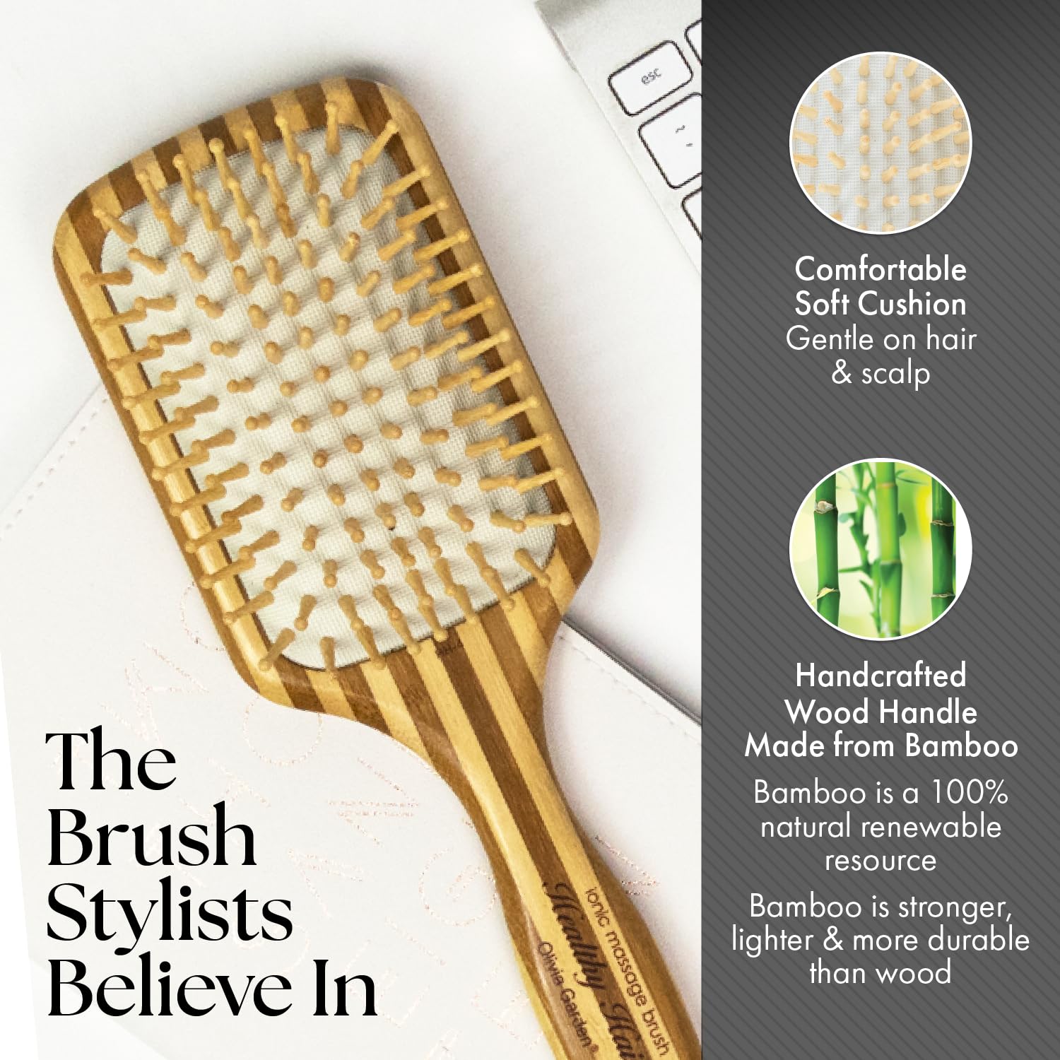Dim Gray Olivia Garden Healthy Hair Eco-Friendly Bamboo Ionic Massage Hair Brush HH-4 (Paddle Large)