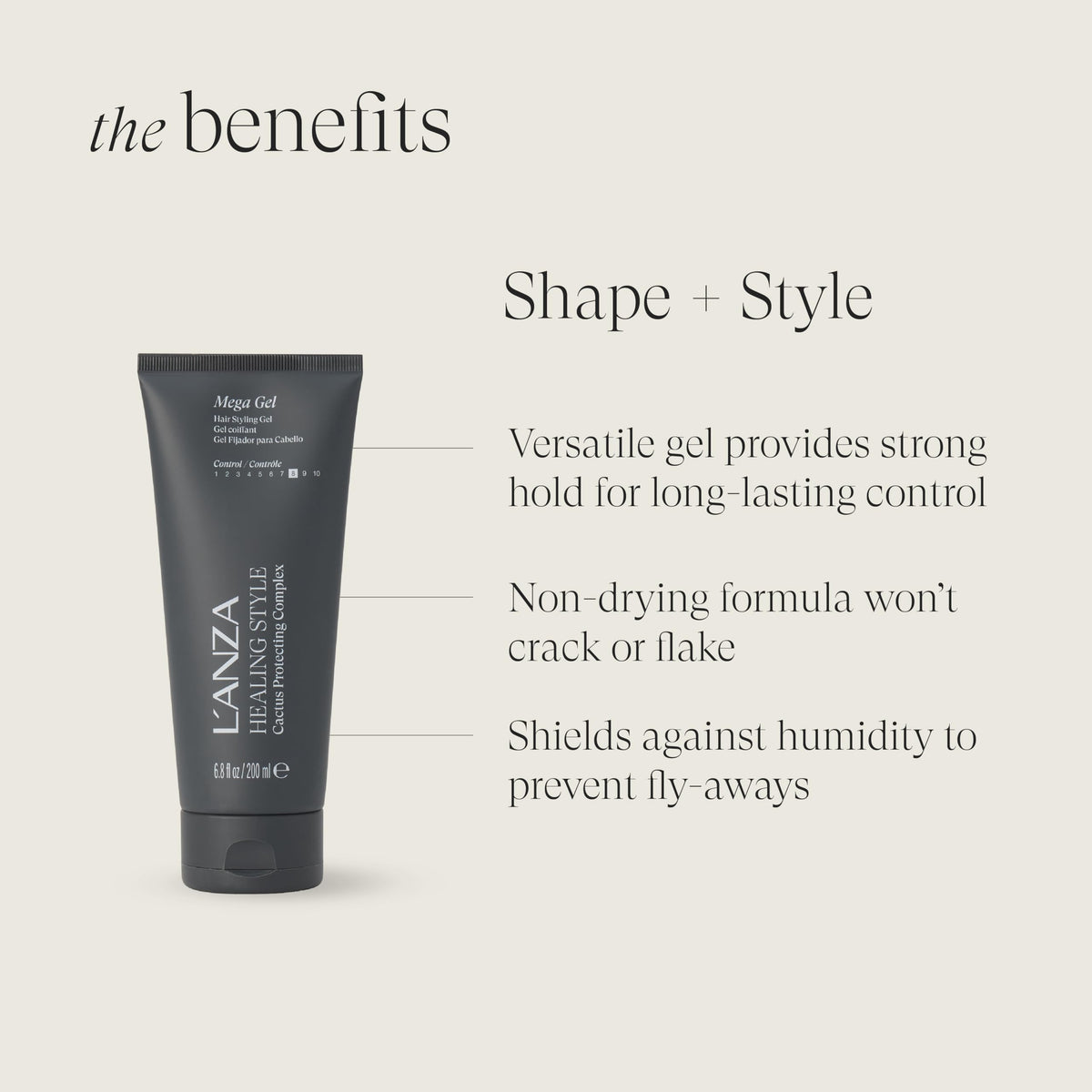 L'ANZA Healing Style Mega Gel with Strong Hold Effect, Nourishes and Refreshes the Hair While Styling, With Keratin, Alcohol-free Formula, and UV Rays Protection to Prevent Damage (6.8 Fl Oz)