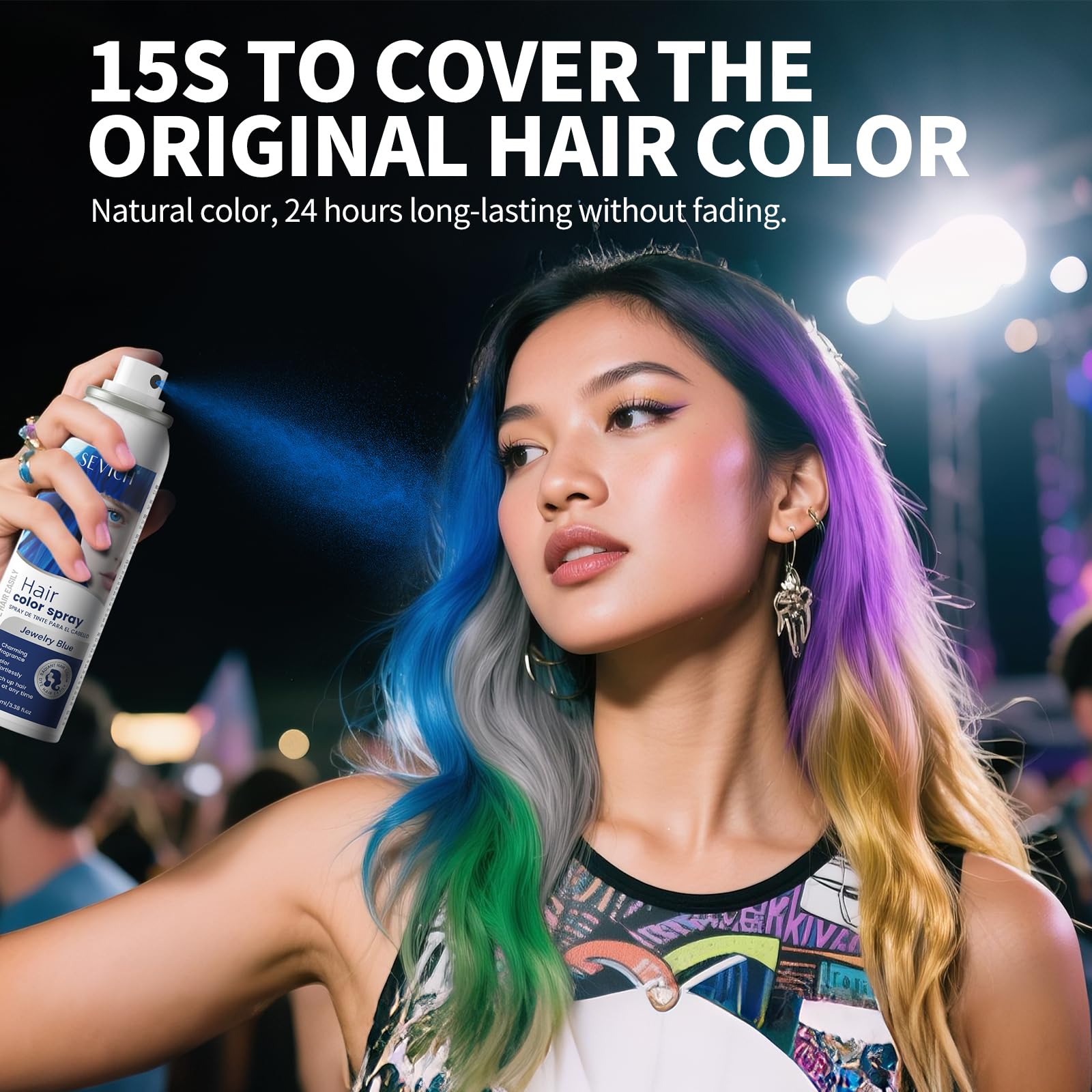 Black SEVICH Temporary Hair Color Spray Blue, Instant Hair Color Application, Hair Dye for Men & Women, Natural Looking,Quick Drying, Non-Sticky, Long-Lasting No Fading, 100mL