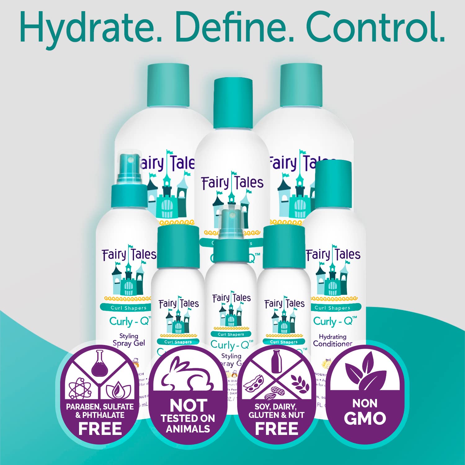 Lavender Fairy Tales Curly Q Hydrating Kids Shampoo 12oz and Styling Spray Gel 8oz - Paraben, Sulfate, Gluten, and Nut Free - For All Curl Types Including Multi Cultural Hair (2 Pack)