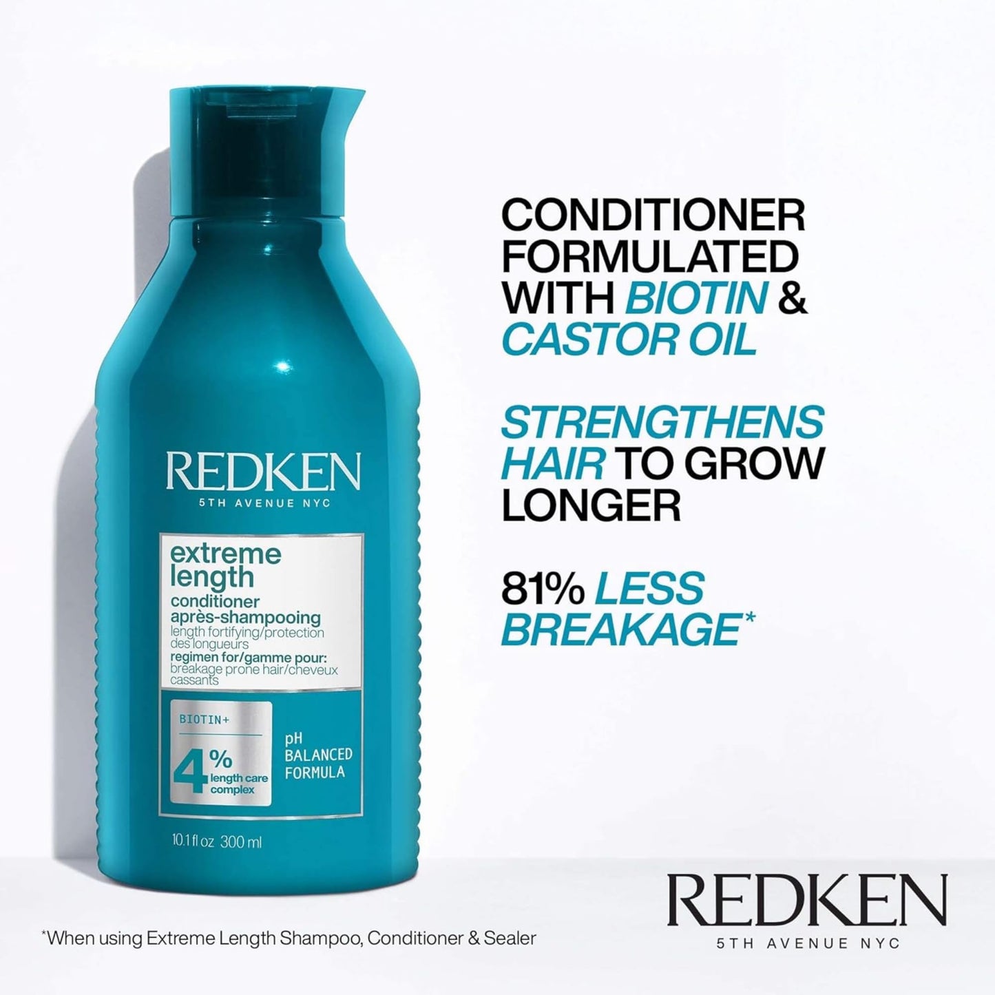 White Smoke Redken Extreme Length Shampoo & Conditioner Set for Damaged Hair, Prevents Breakage, Strengthens and Infused with Biotin for Hair Growth, 10.1 Fl Oz, Pack of 2