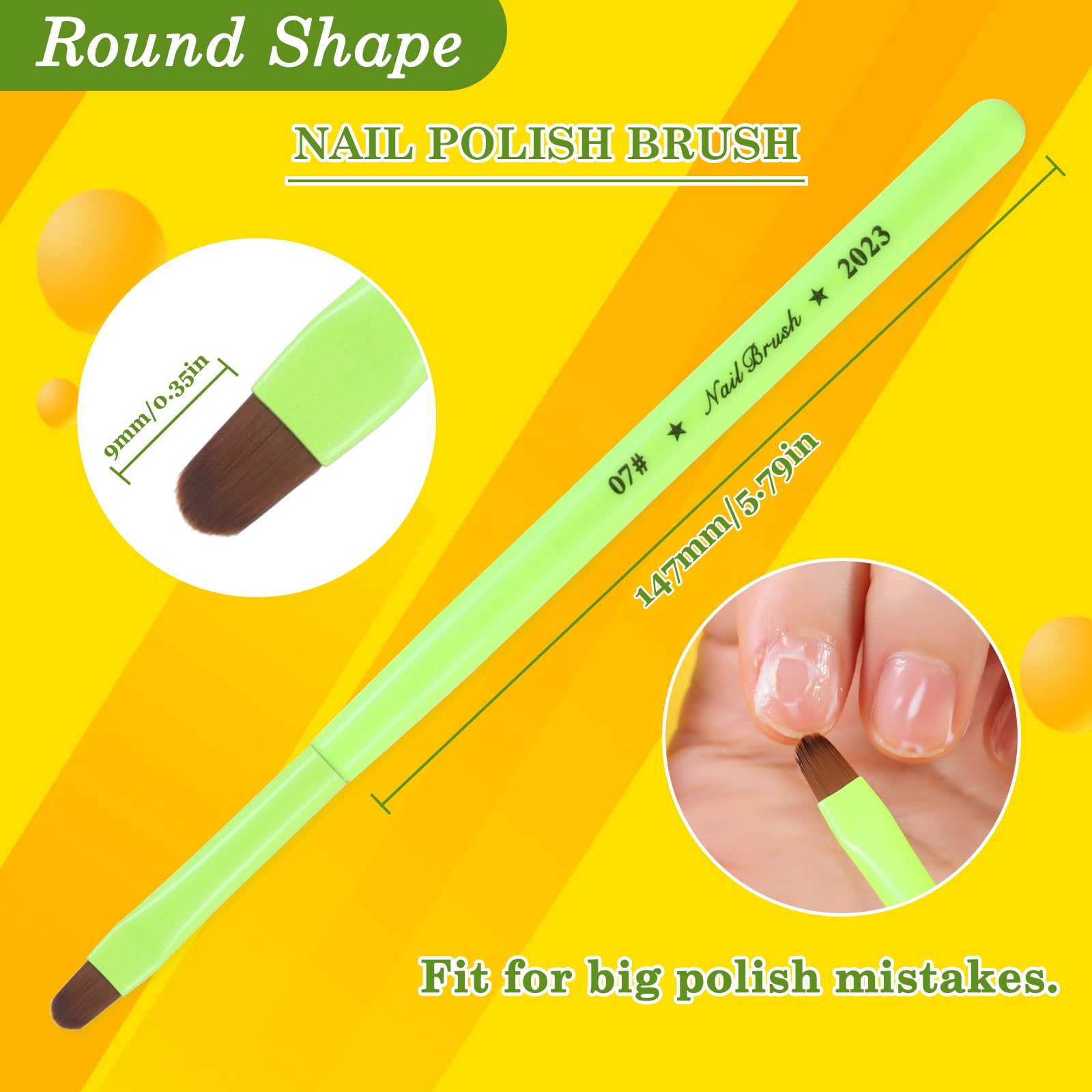 Gold INENK 3PCS Nail Clean Up Brushes for OPI Nail Polish Remover, Brushes for Cleaning Polish Mistakes on the Cuticles, Acetone Resistant Nail Brush for Nail Art and Designs（Fluorescent Green ）
