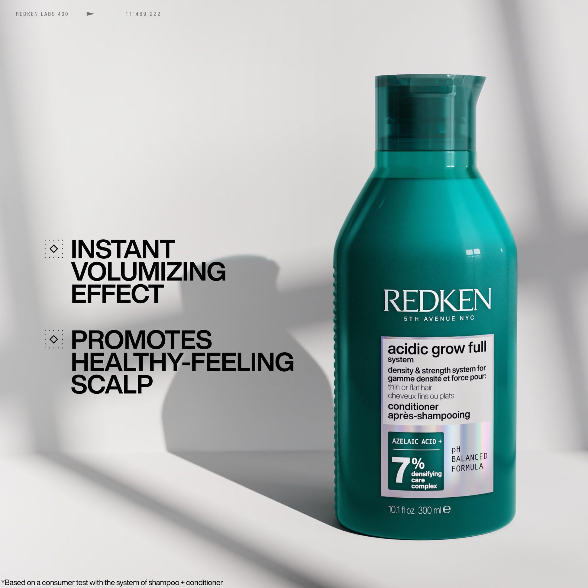 Light Gray Redken Acidic Grow Full System Scalp and Hair Conditioner - Lightweight Conditioner for Thicker-Looking Hair and Hydrated Scalp, With Azelaic Acid, 10.1 Fl Oz