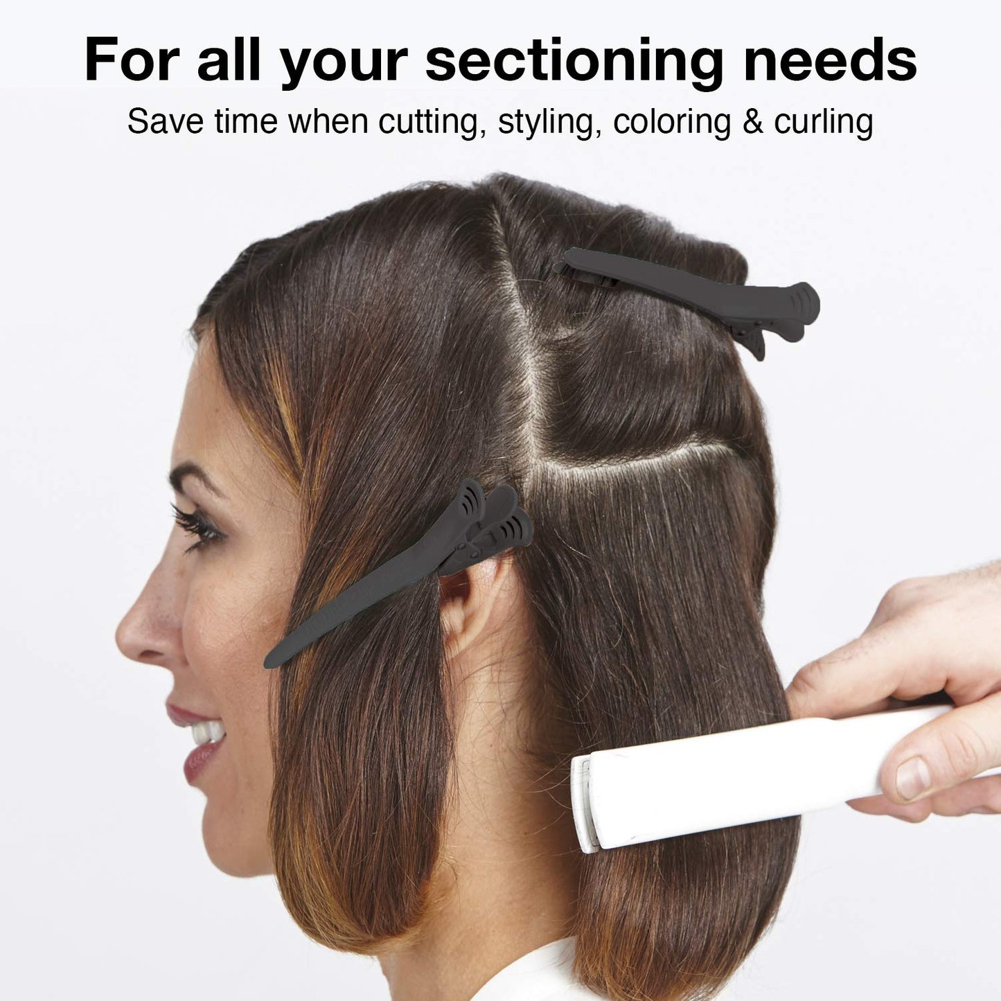 White Smoke Olivia Garden 2-in-1 sectioning Double Clip - 4 Clips (Petite Black) DC-3