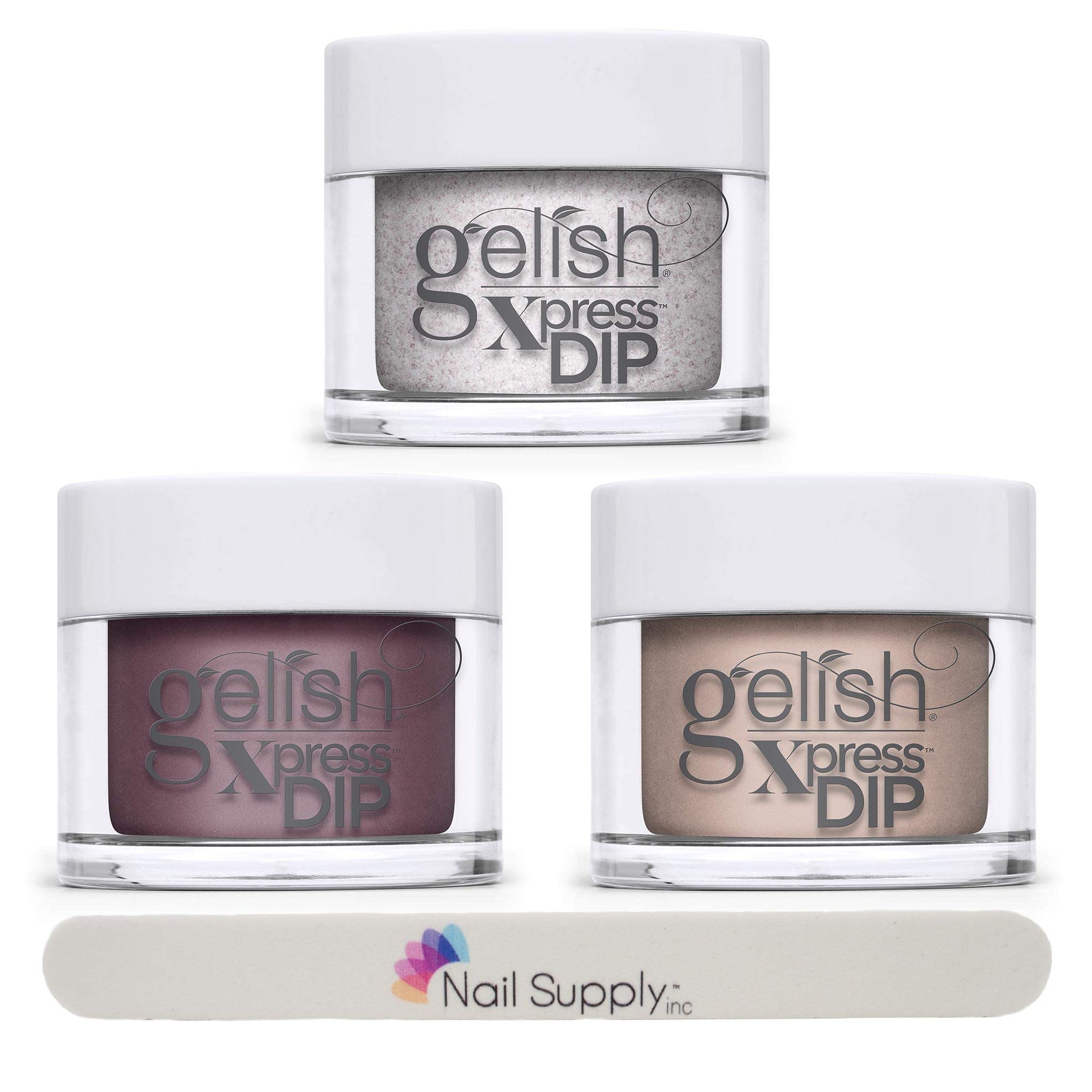 White Smoke Gelish Xpress Dip "Shake Up The Magic" Collection Bundle One - 3 colors, nail file included!