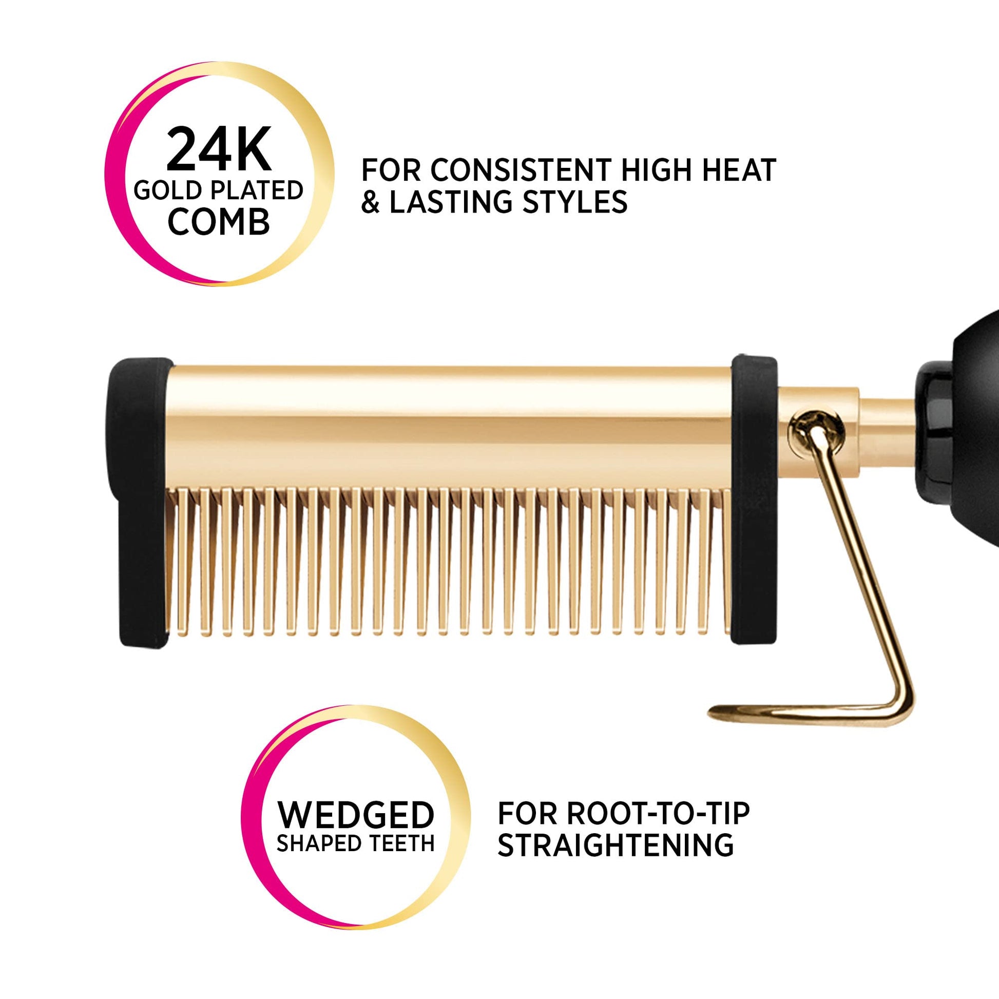 White Smoke Gold N Hot Professional 24K Gold Pressing & Styling Comb | Great for Lifting and Straightening