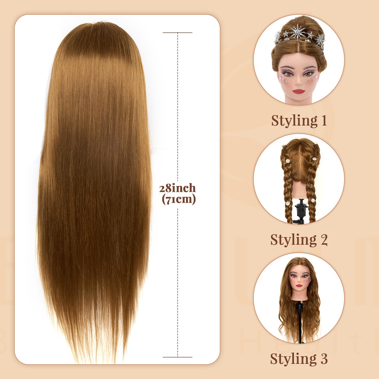 White Smoke Mannequin Head with 80% Real Human hair- 28" Hair Mannequin Heads for Make up, Braiding Hairdressing Doll Head for Styling with Table Clamp + DIY Hair Styling Set