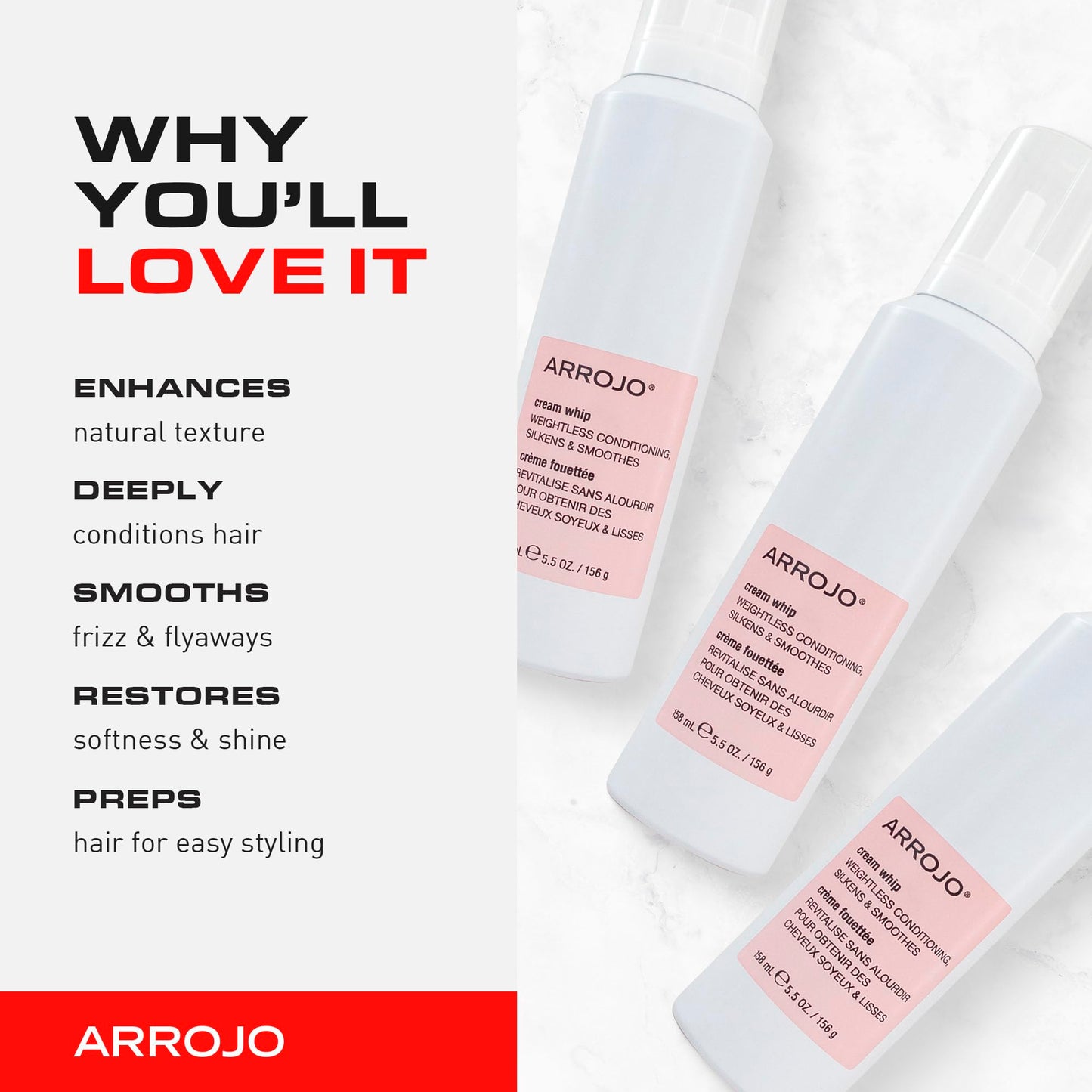 White Smoke ARROJO Cream Whip - 5.5 Fl Oz - Conditioning Leave-In Hair Styling Cream for Wavy or Dry Hair, Sulfate & Sodium-Chloride Free, Antioxidant, Moisturizing