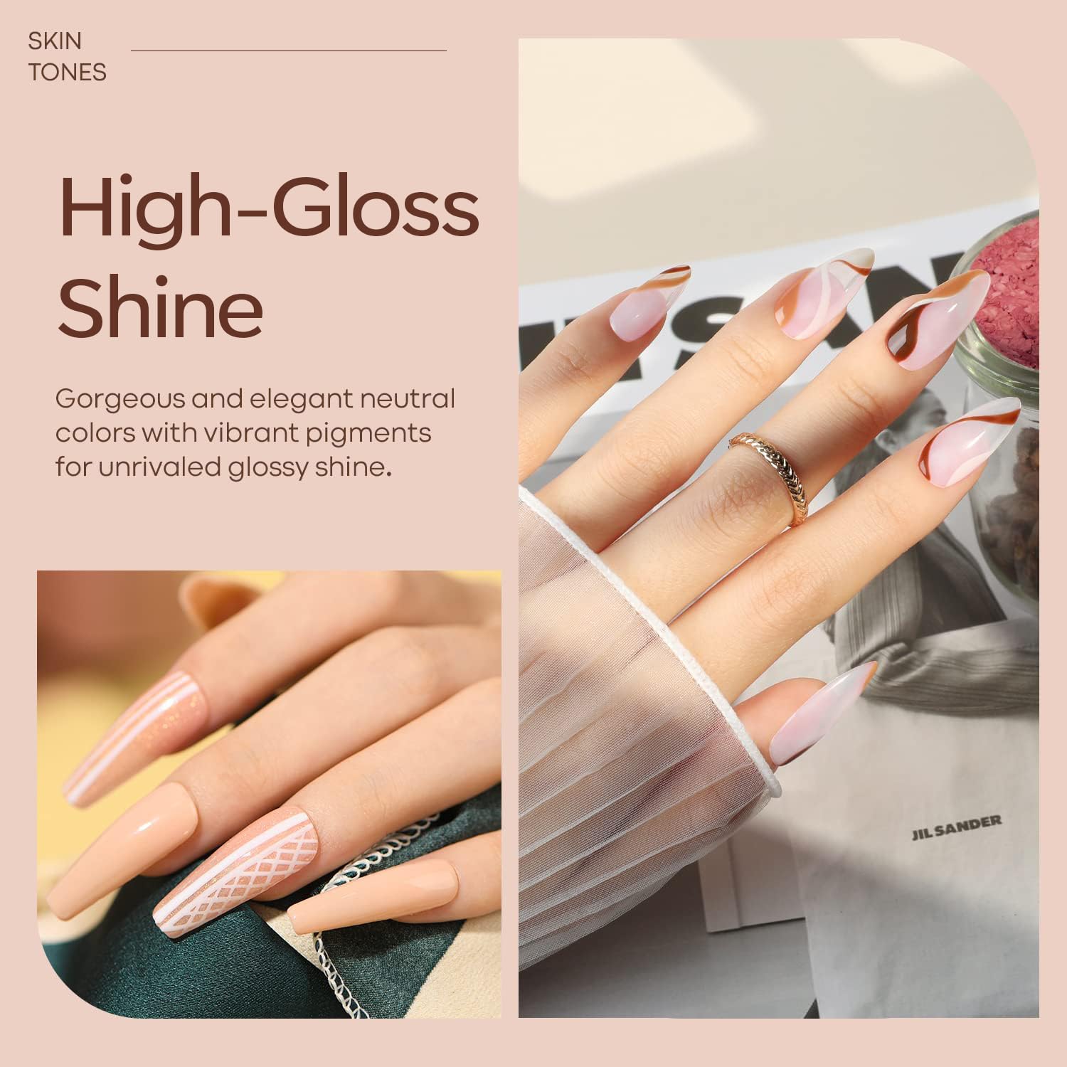 Light Gray modelones Gel Nail Polish Kit -6 Colors Nude Pink Milky White Gel Polish Set Skin Tones Neutral Brown Soak Off Gel Nail Kit Manicure DIY Nail Art Salon Home Gift