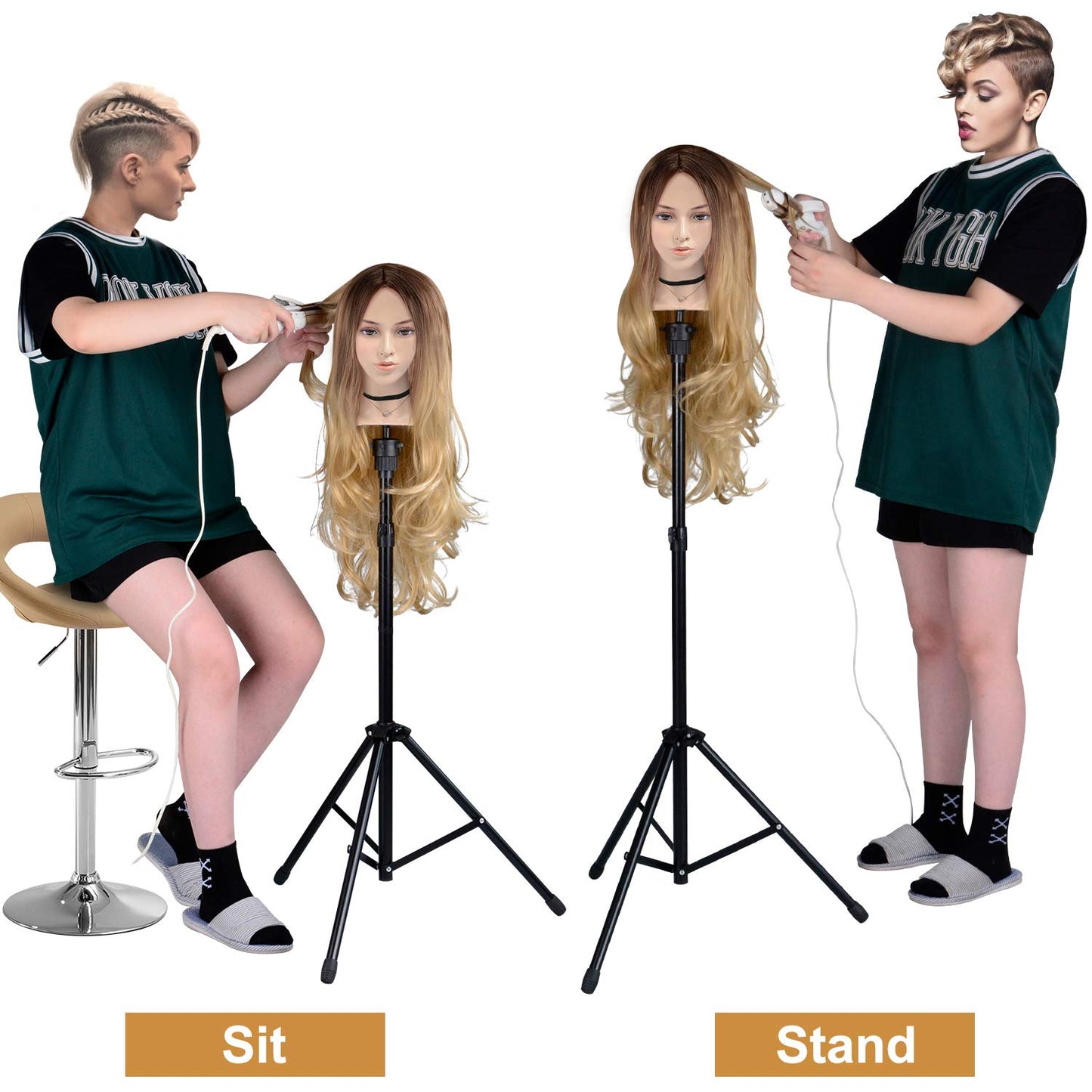 White Smoke Klvied Reinforced Wig Stand Tripod Mannequin Head Stand, Adjustable Holder for Cosmetology Hairdressing Training with T-with Caps, T-Pins, Comb, Hair Clip, Carrying Bag