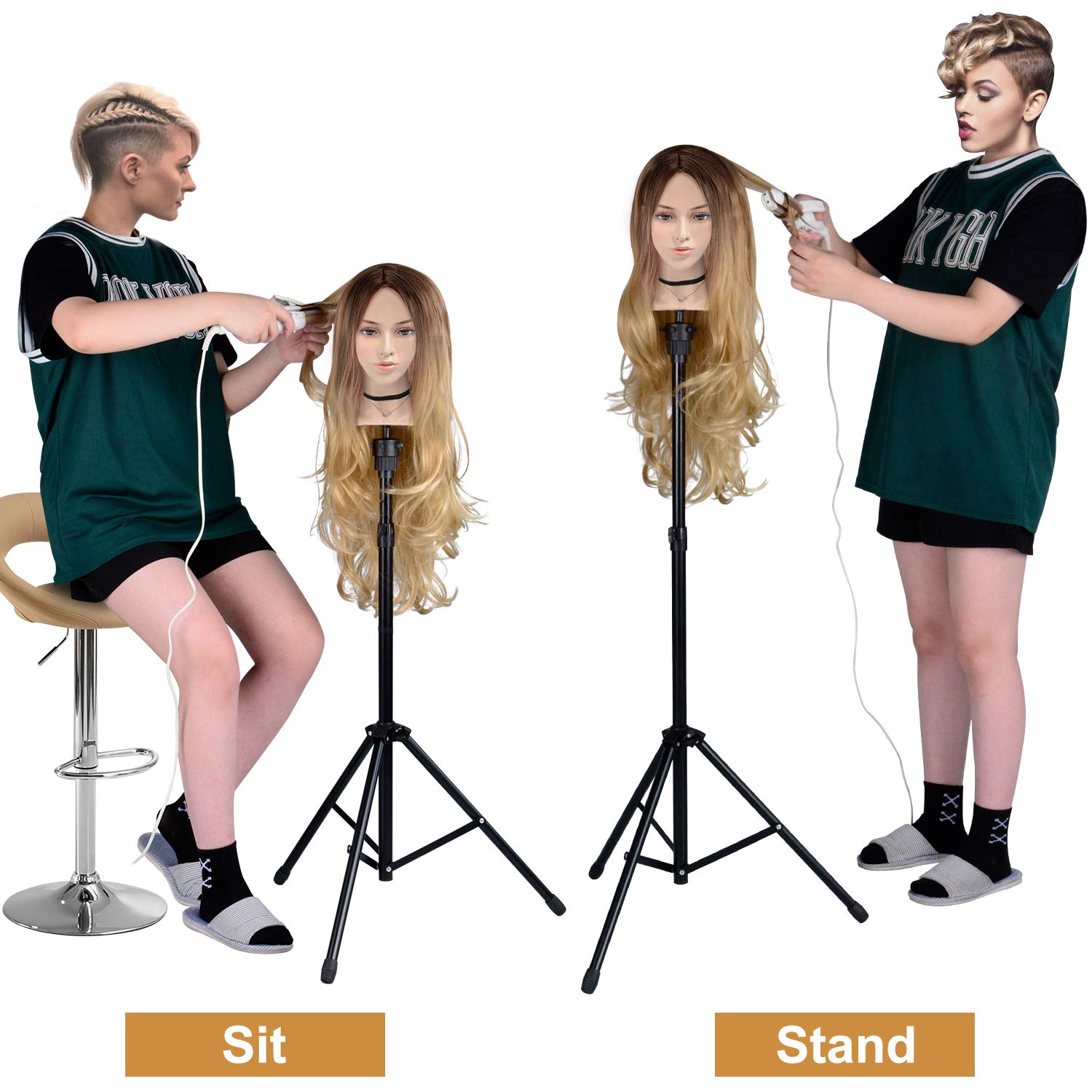 White Smoke Klvied Reinforced Wig Stand Tripod Mannequin Head Stand, Adjustable Holder for Cosmetology Hairdressing Training with T-with Caps, T-Pins, Comb, Hair Clip, Carrying Bag