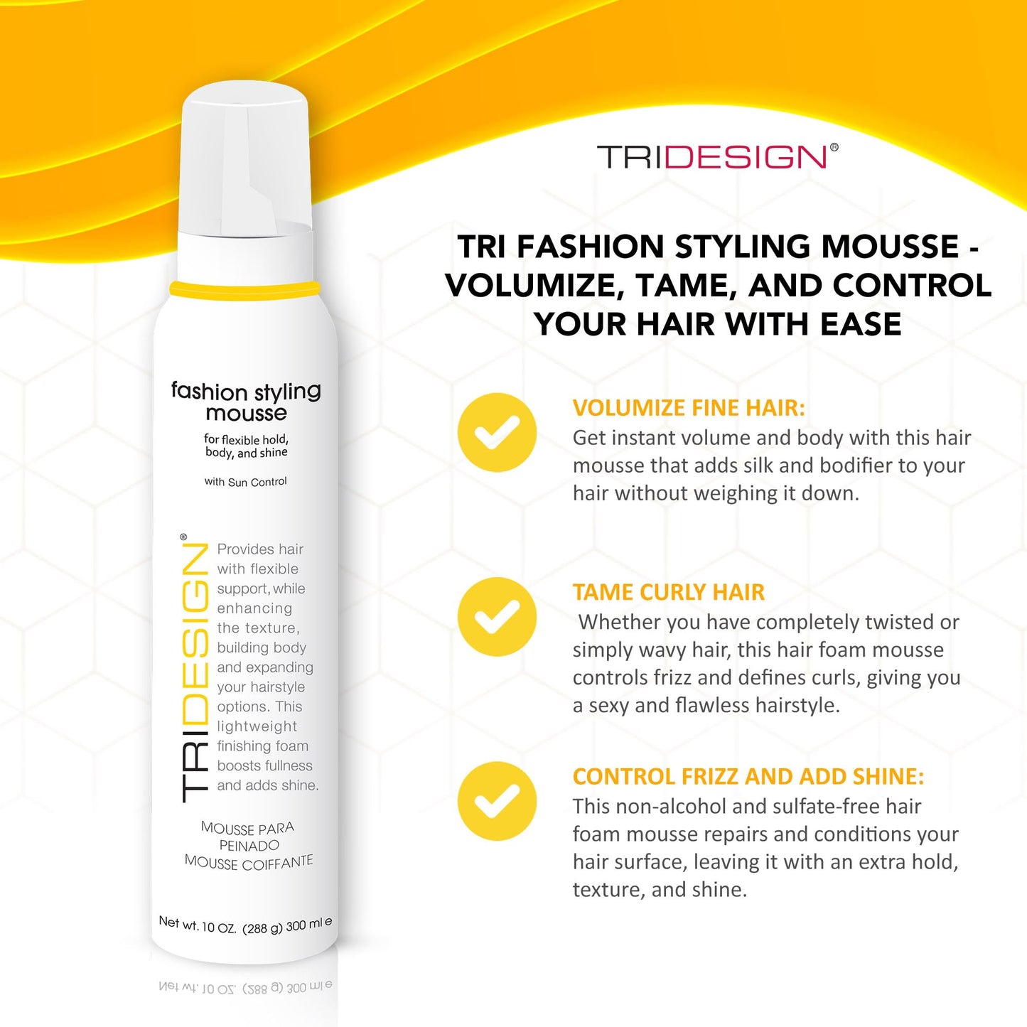 White Smoke TRI Fashion Styling Mousse - Wavy Hair Volumizer & Curl Tamer with Frizz Control, Shine & Styling Options for Women, Hair Foam - 10 Ounce