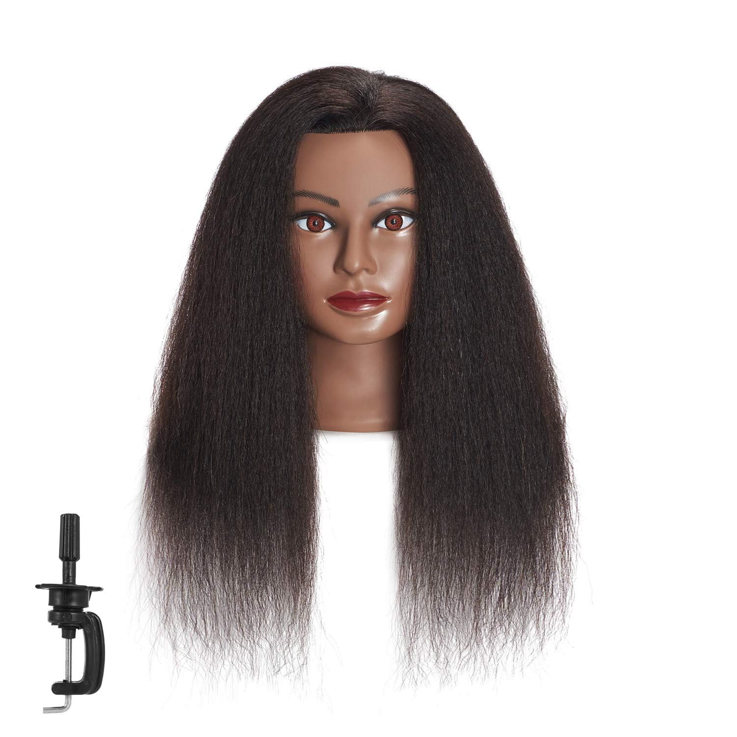 White Smoke Headstar Mannequin Head 100% Real Hair 16" Afro Training Head Mannequin Doll Head Manikin Head Styling Training Head Cosmetology Doll Head Hair for Practice Cutting Braiding with Clamp Stand