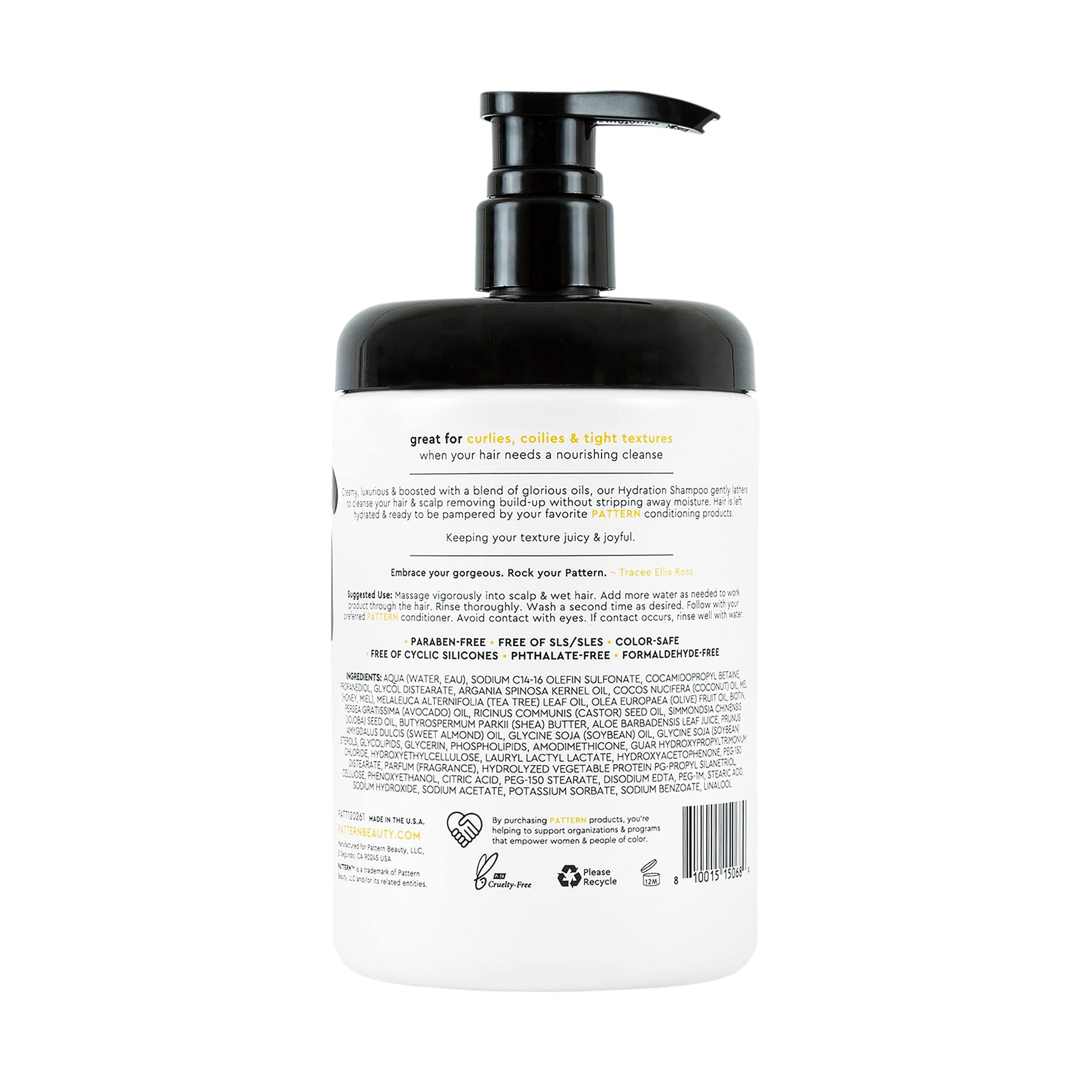 White Smoke PATTERN Beauty by Tracee Ellis Ross Hydration Shampoo w Honey, Aloe Vera, Biotin and Tea Tree Leaf Oil for Curly Hair 3a-4c, 25 Fl Oz