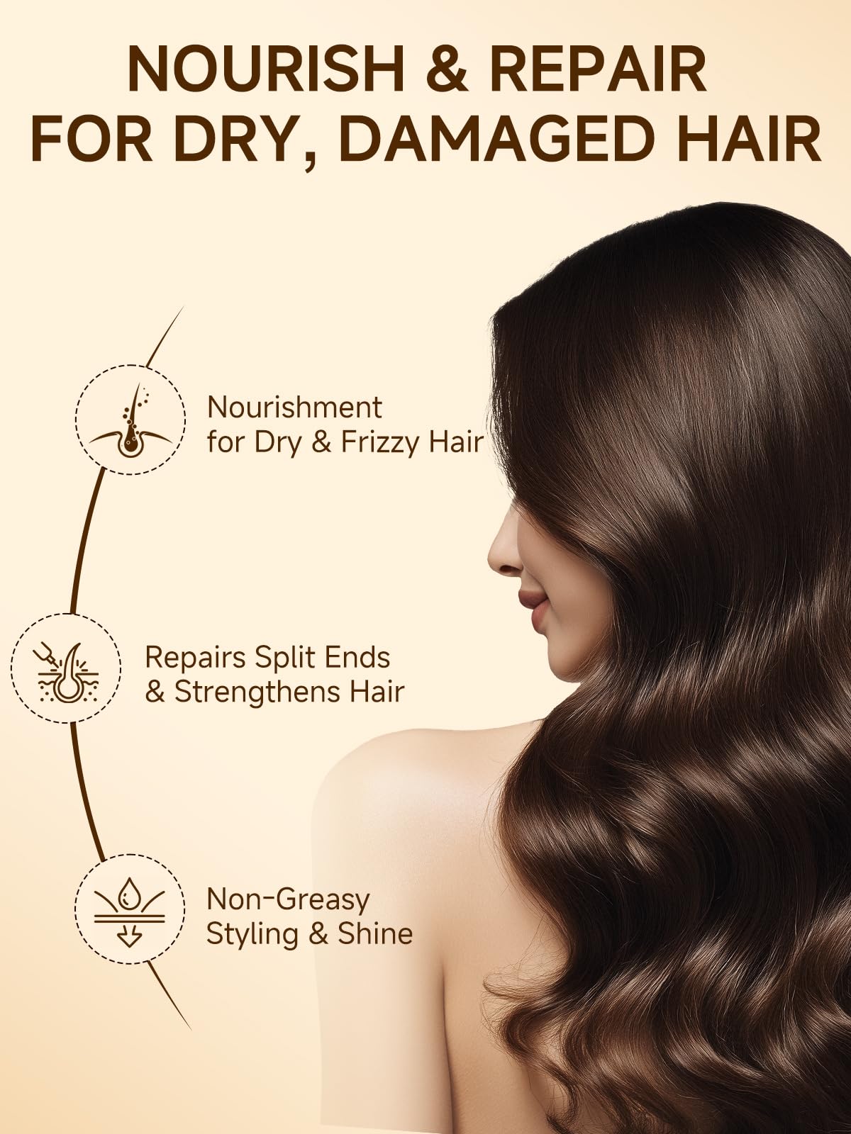 Beige Outccogo Moroccan Argan Oil, Hair Oil for Frizzy Hair, Nourishing Smoothing for Frizz Control, Curly Long Dry Damaged Hair Treatment & Heat Protectant, 3.4 Fl Oz