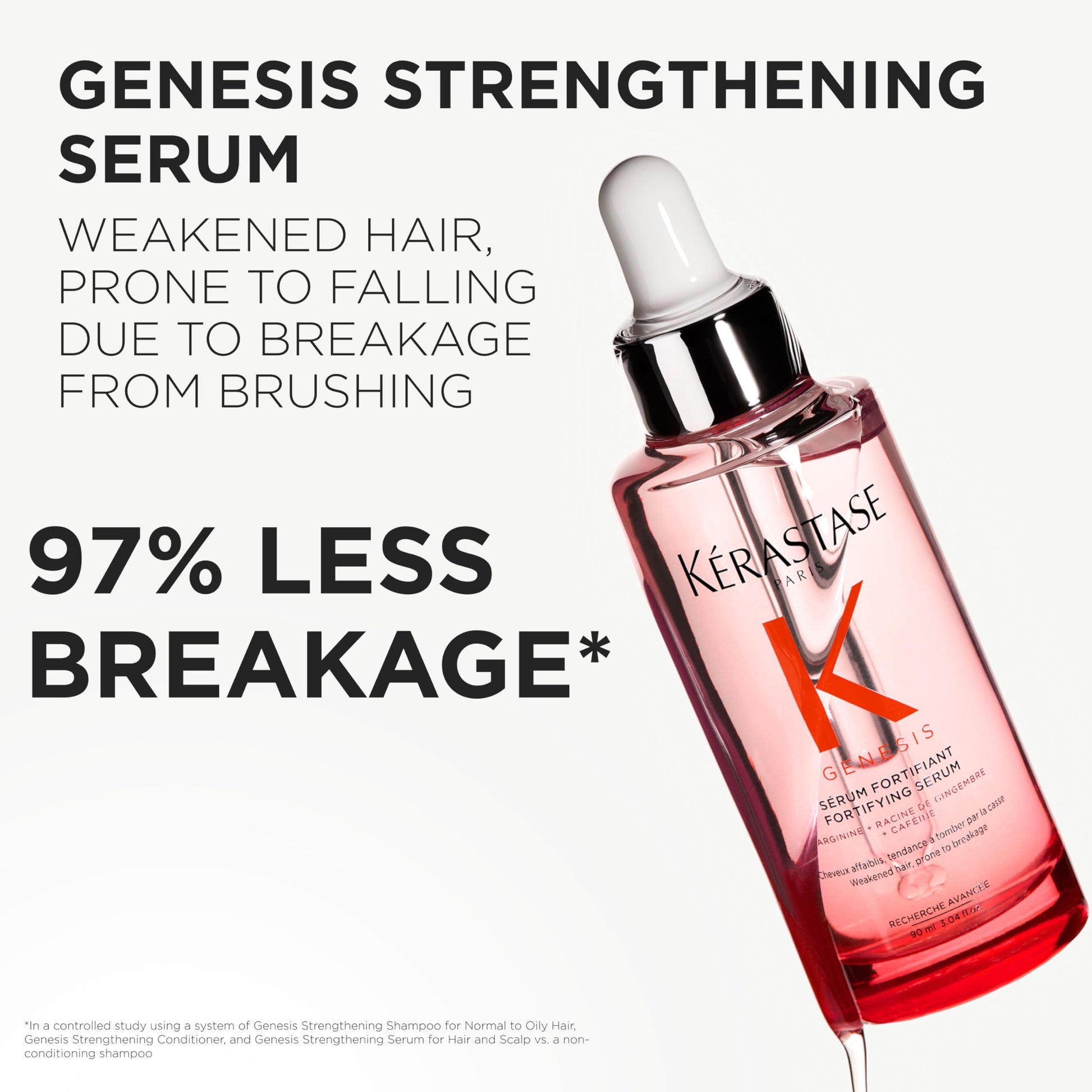 White Smoke Kerastase Genesis Hair Serum - Prevents Hair Fall from Brushing, Strengthens Weak Hair, Enriched with Ginger & Caffeine, 97% Less Breakage, 3.04 Fl Oz