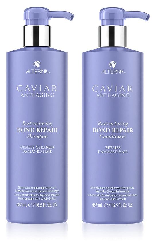 White Smoke Alterna Haircare CAVIAR Anti-Aging Restructuring Bond Repair Shampoo and Conditioner Bundle, 16.5 oz | For Brittle, Damaged Hair | Repairs, Strengthens and Protects Damaged Hair | Sulfate Free