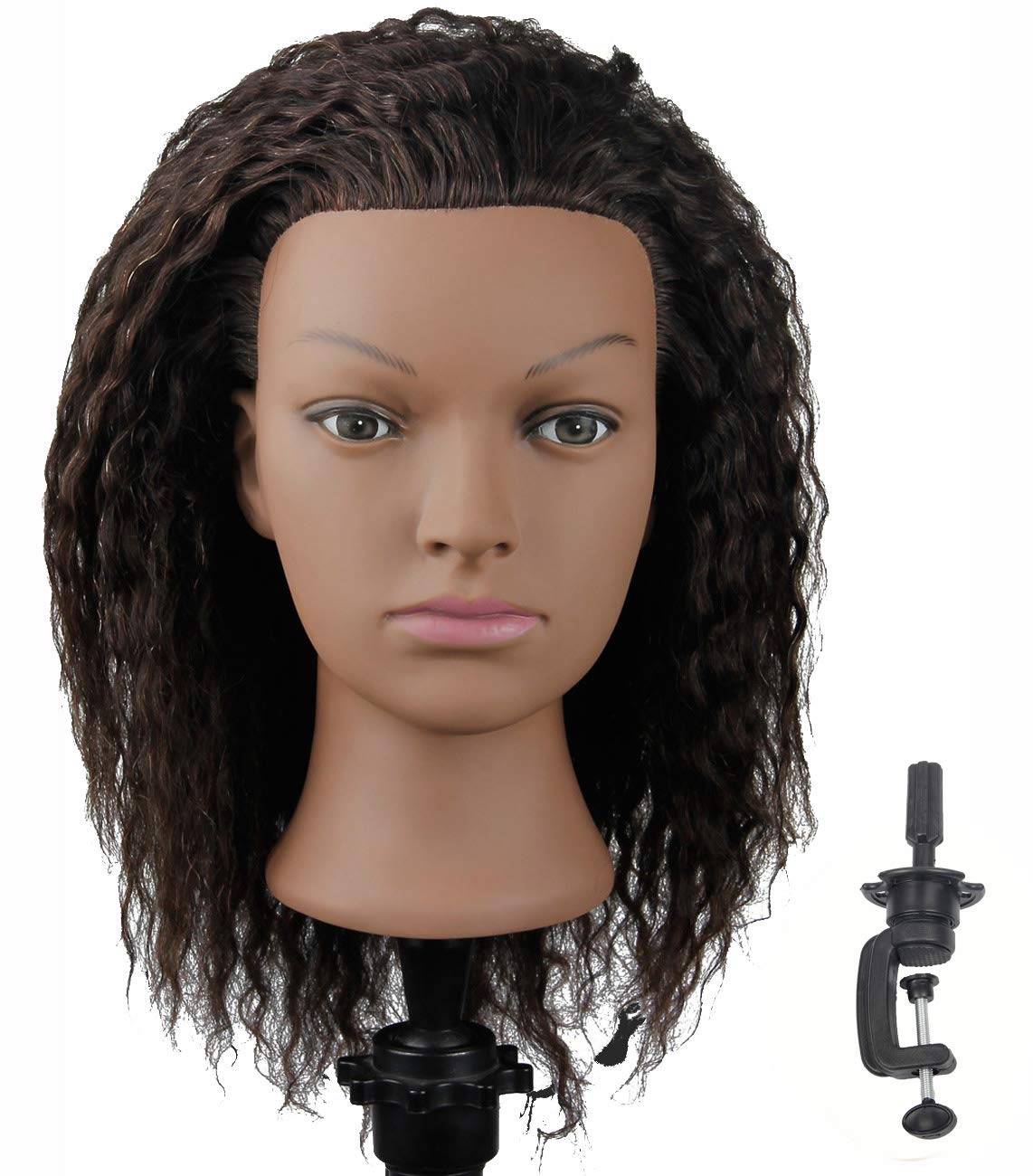 White Smoke African American Mannequin Head with 100% Human Hair Manikin Head with Stand for Styling Hair Blowing Hair Cutting Braiding (Afro Kinky Straight)