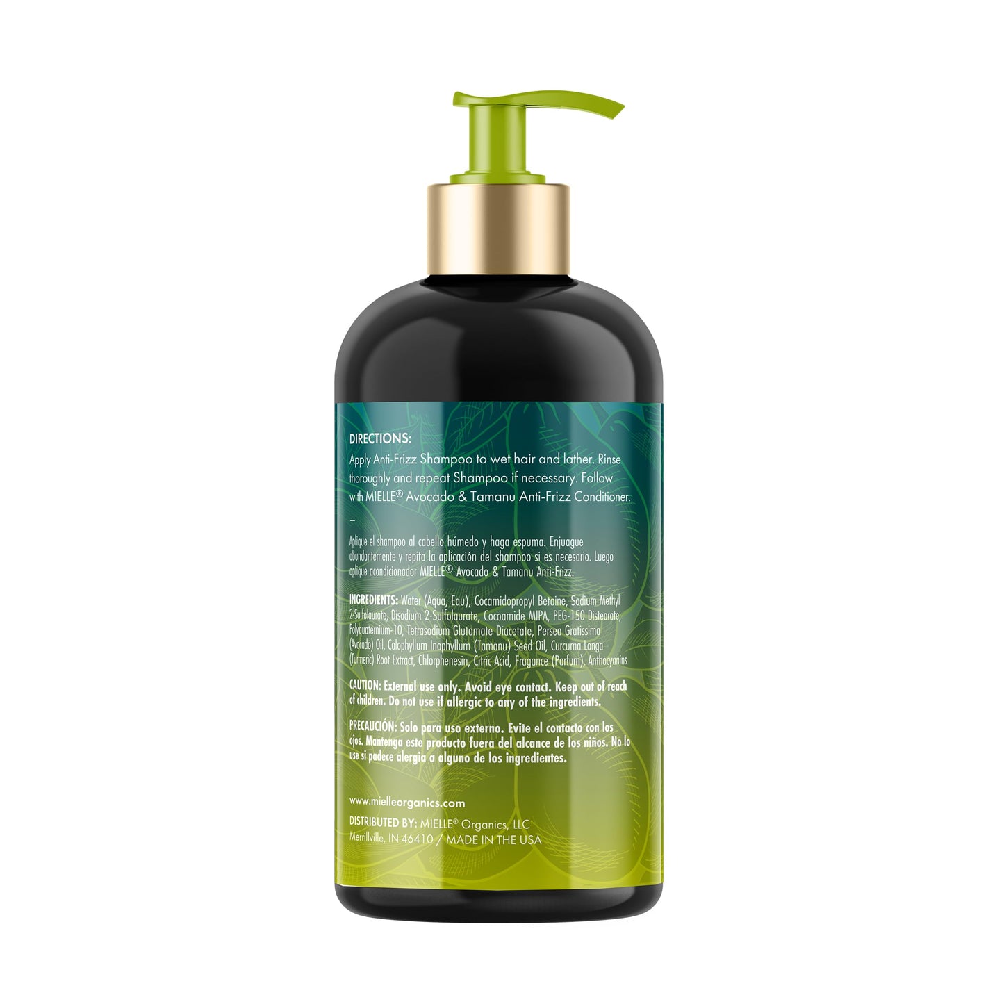 White Smoke Mielle Organics Avocado & Tamanu Anti-Frizz Shampoo - Sulfate Free Smoothing Shampoo for Textured Curly & Straight Styles, Humidity Resistant Hair Care & Moisture Replenishing Scalp Cleanser, 12oz