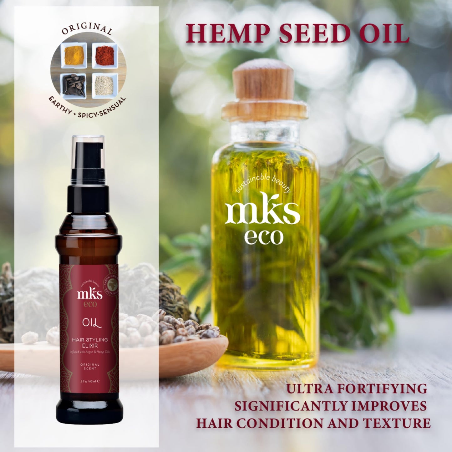 Light Gray MKS eco Oil, Original - 2 fl oz - Hair Styling Elixir - Moroccan Argan Oil, Hemp Seed Oil - Moisturize & Nourish Hair, Control Frizz, Increase Smoothness - Vegan & Cruelty Free