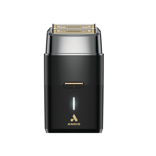 Dark Slate Gray Andis 563616 Pro Foil Plus II Cordless Shaver, Gold Titanium Foils, Lithium Ion Battery, Includes USB-C Charging Stand, Black