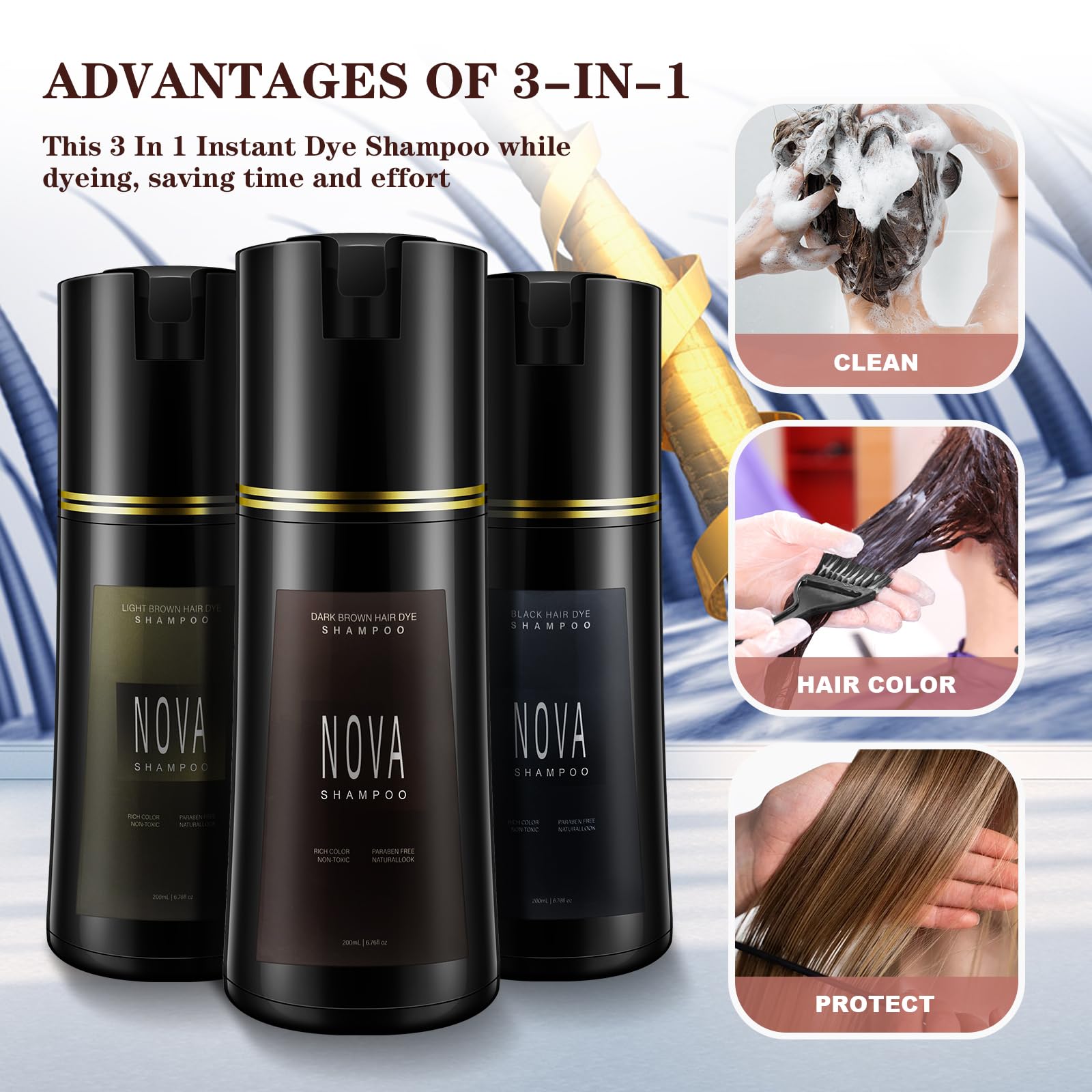 Black Hair Dye Shampoo & Champu Para Canas - Natural 3-in-1 Instant Gray Coverage for Men & Women (Black)