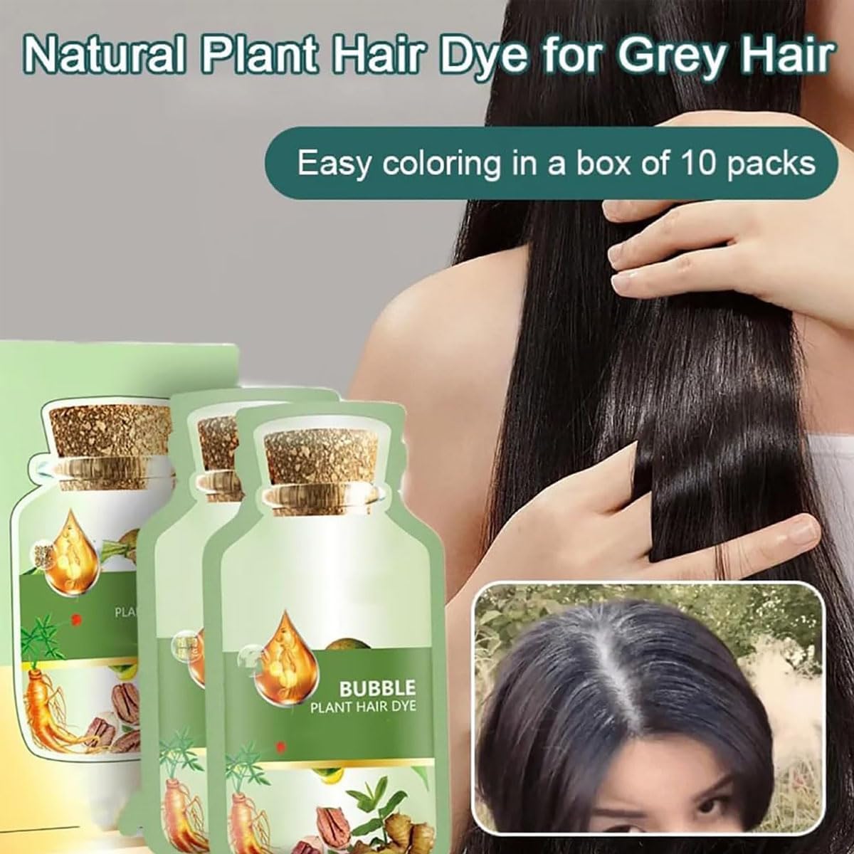 Dark Gray HUANG YI Natural Plant Hair Dye, New Botanical Bubble Hair Dye 30ml 10Packs/Box, Pure Plant Extract for Grey Hair Color Bubble Dye, New Botanical Bubble Hair Shampoo(Dark Brown)