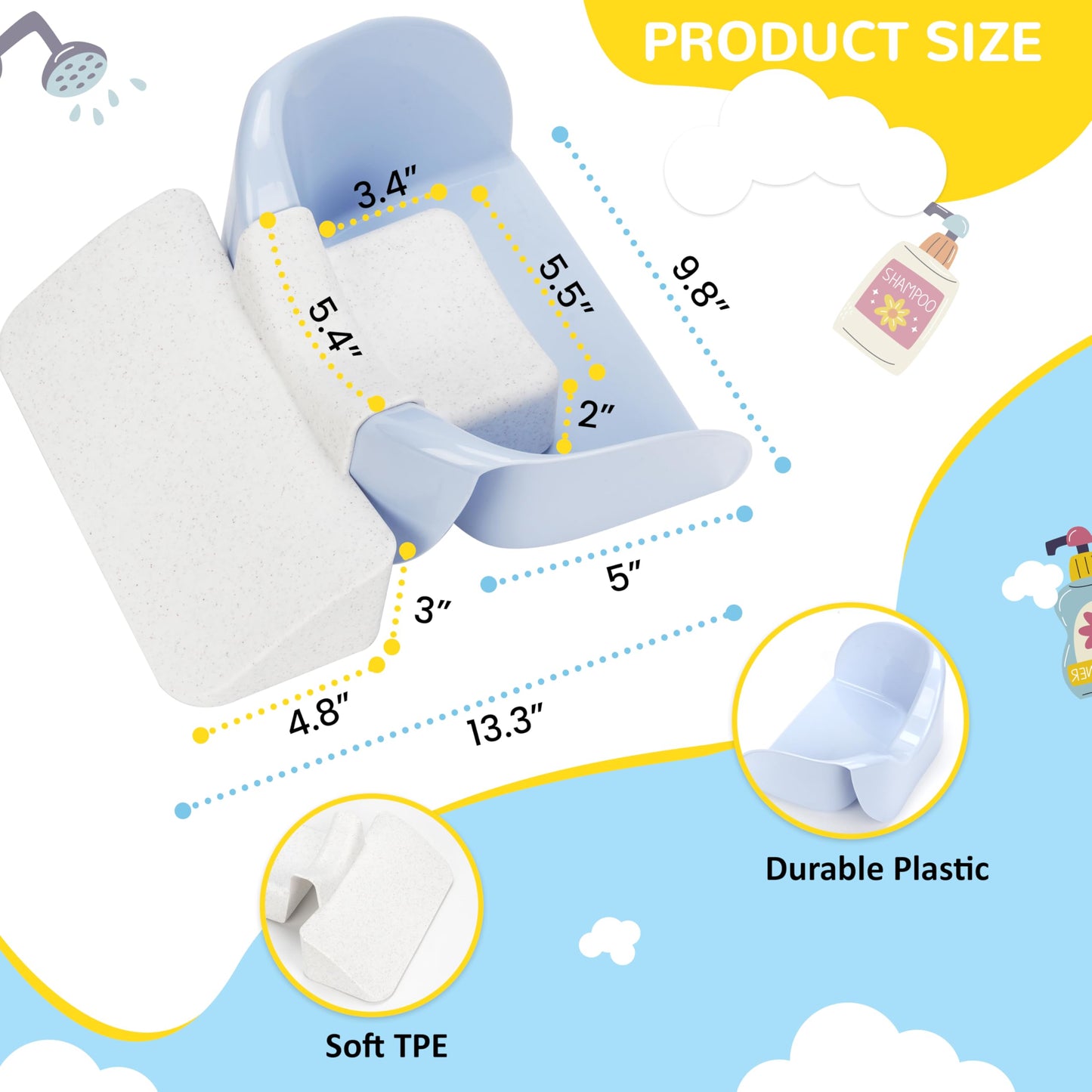White Smoke FANTOVO Hair Washing Station for Kids, Portable Hair Washing Basin with Ergonomic Neck Support for Home Sink, Tear-Free Shampoo Bowl for Kids & Toddlers