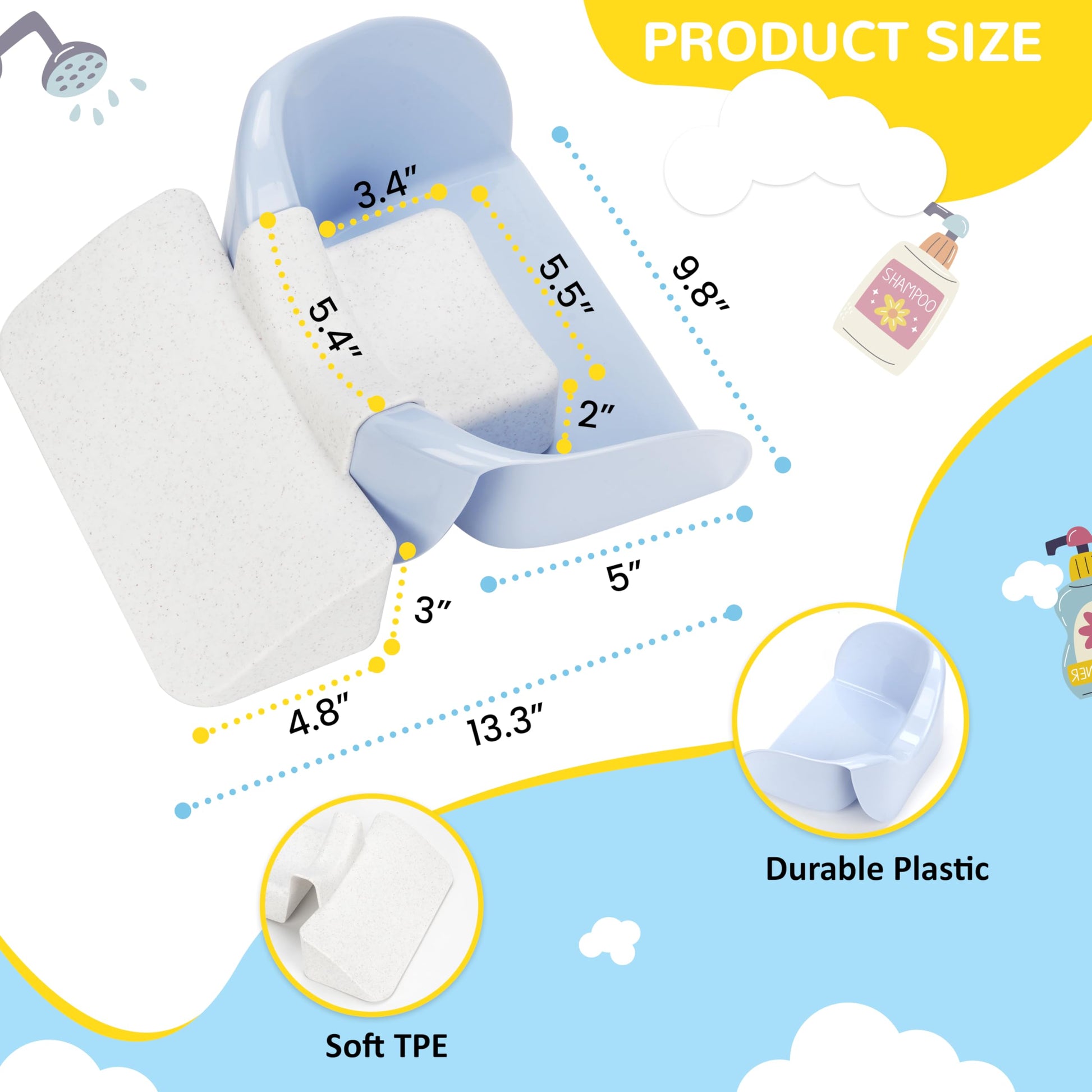 White Smoke FANTOVO Hair Washing Station for Kids, Portable Hair Washing Basin with Ergonomic Neck Support for Home Sink, Tear-Free Shampoo Bowl for Kids & Toddlers